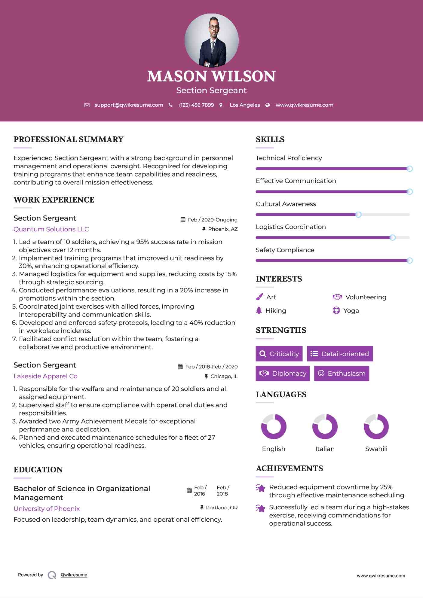 Section Sergeant Resume Template