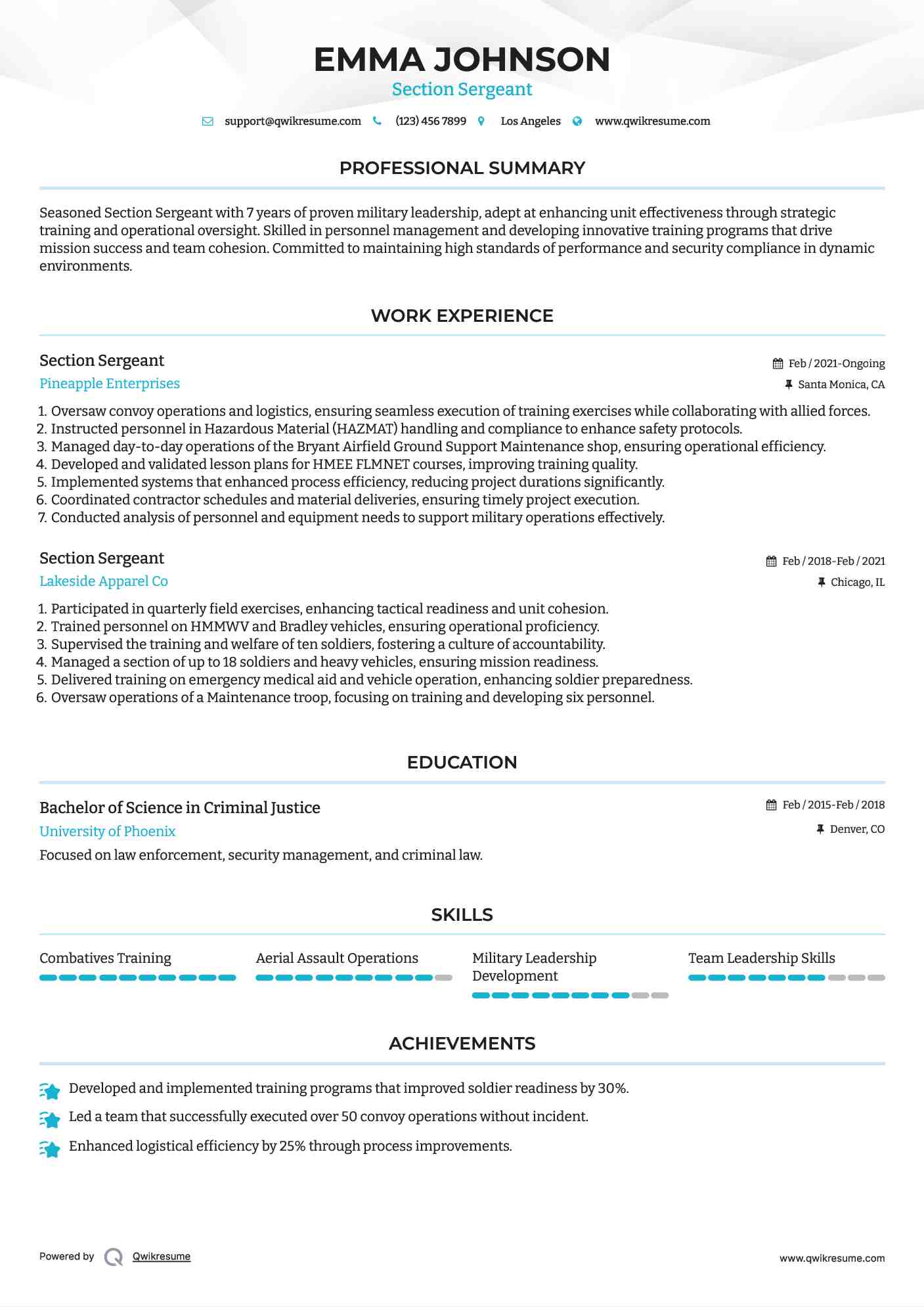 Section Sergeant Resume Format