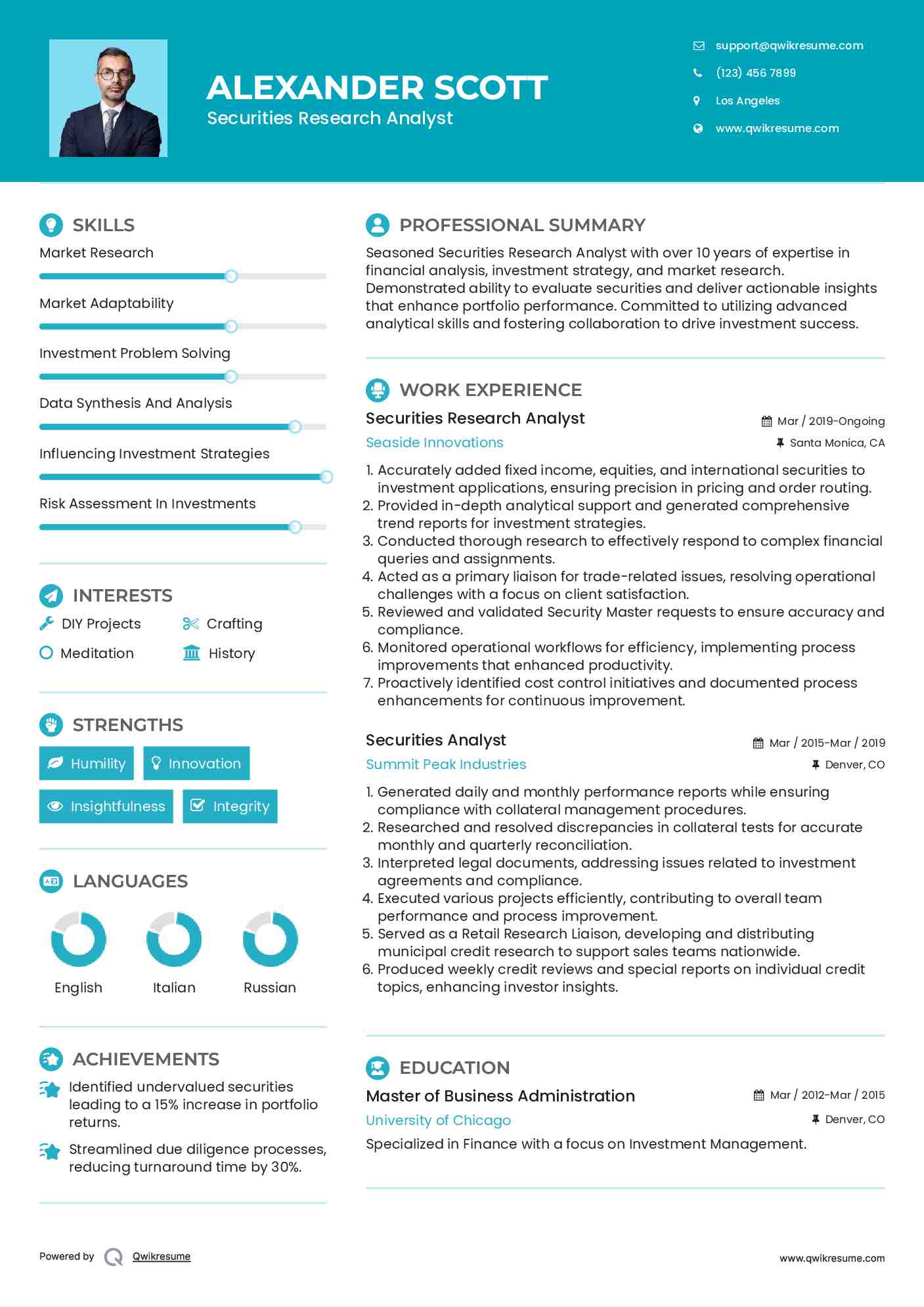 Securities Research Analyst Resume Template