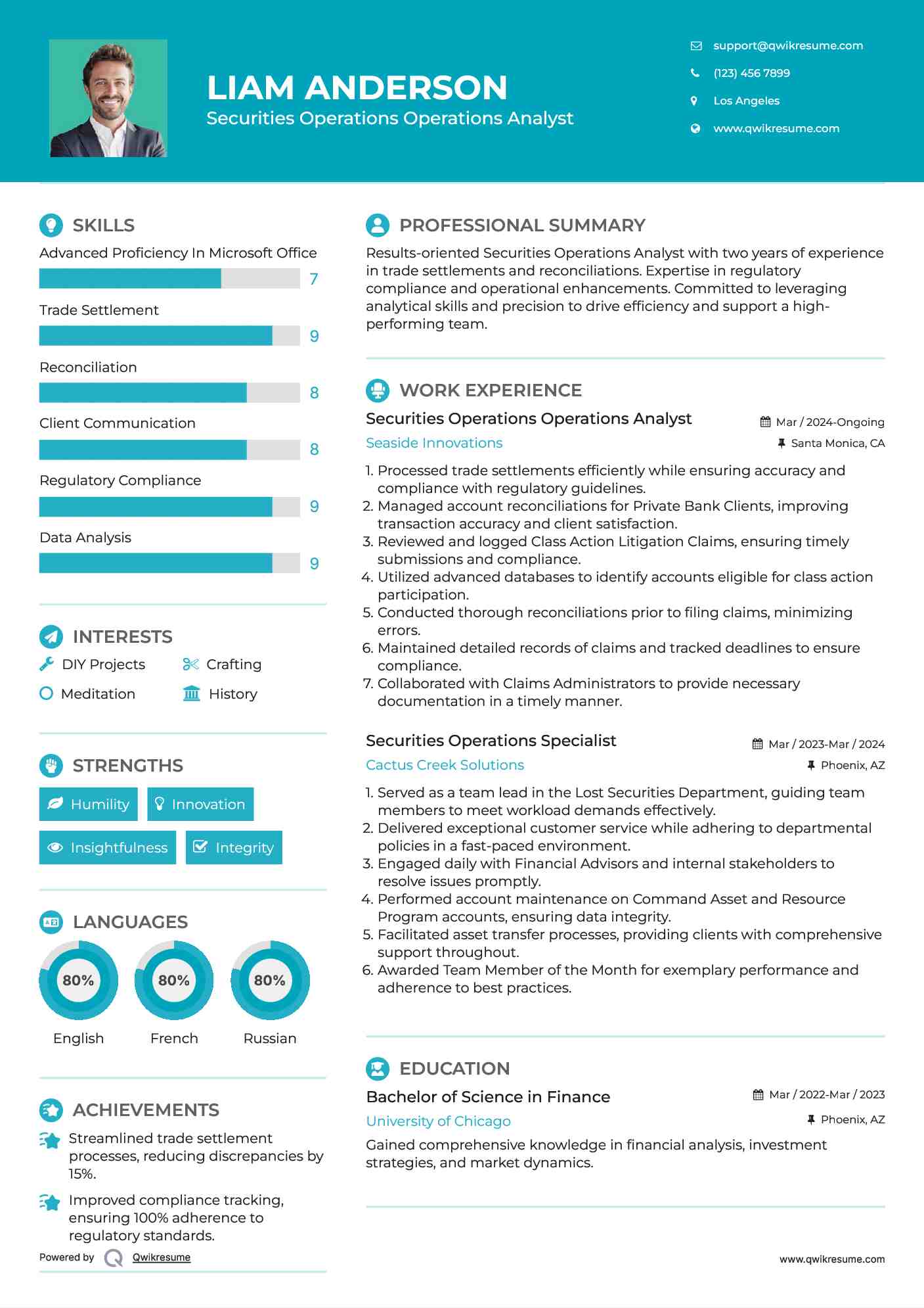 Securities Operations Operations Analyst Resume Example