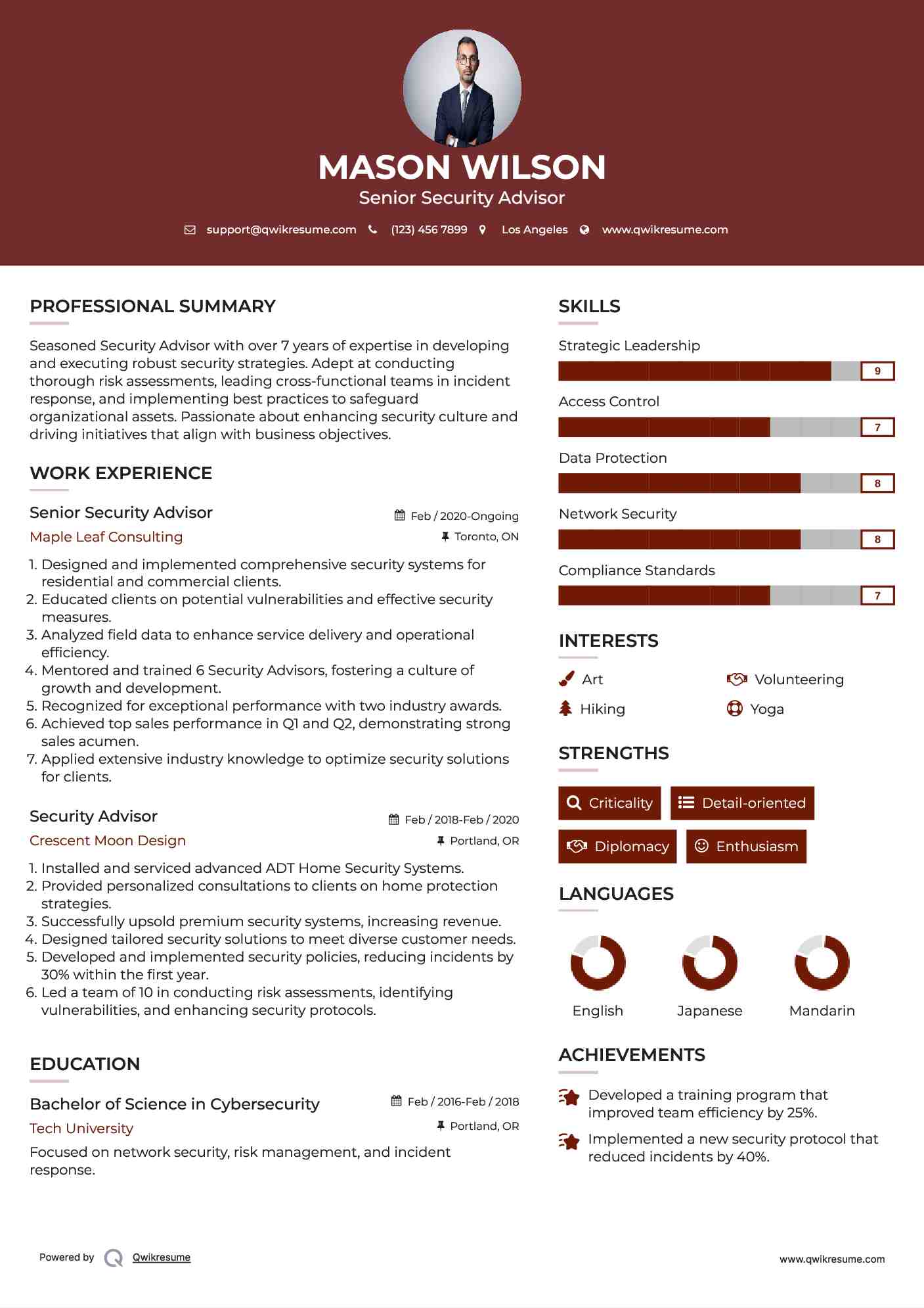 Senior Security Advisor Resume Format