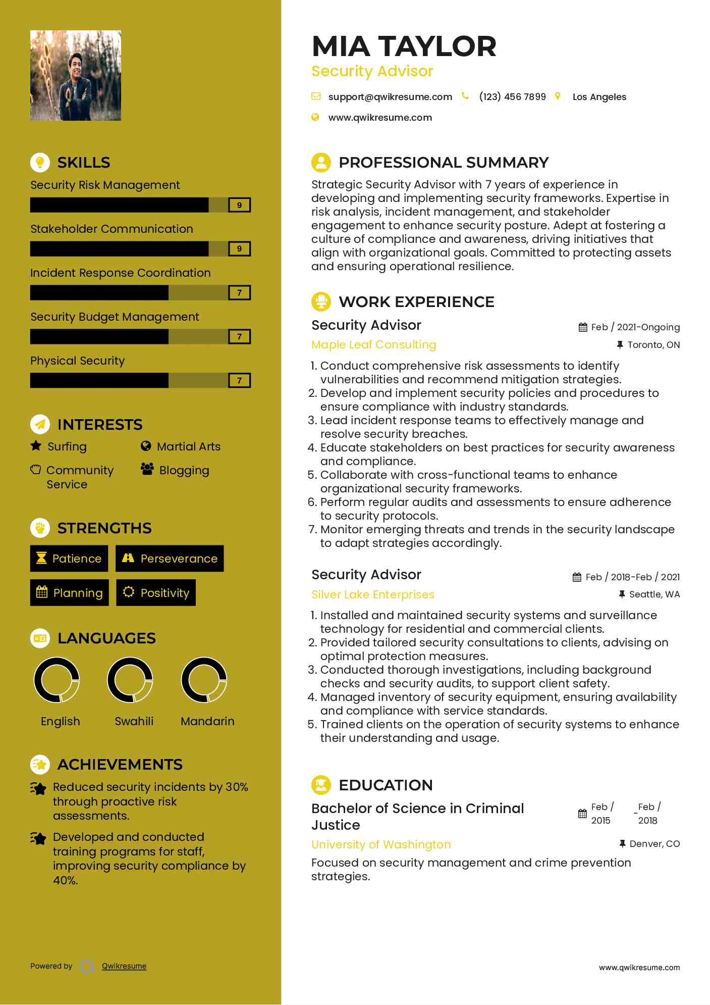 Security Advisor Resume Template