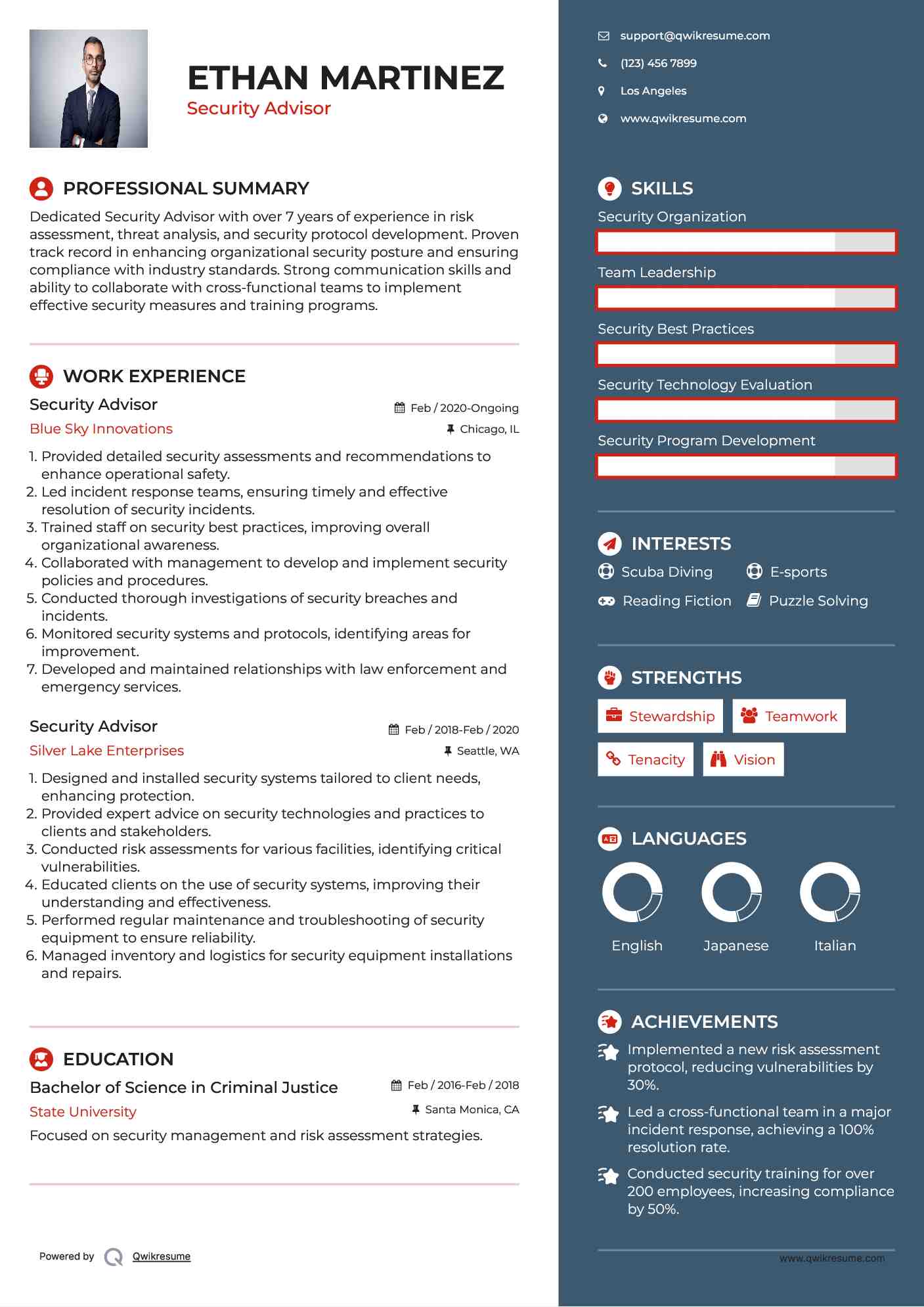 Security Advisor Resume Example
