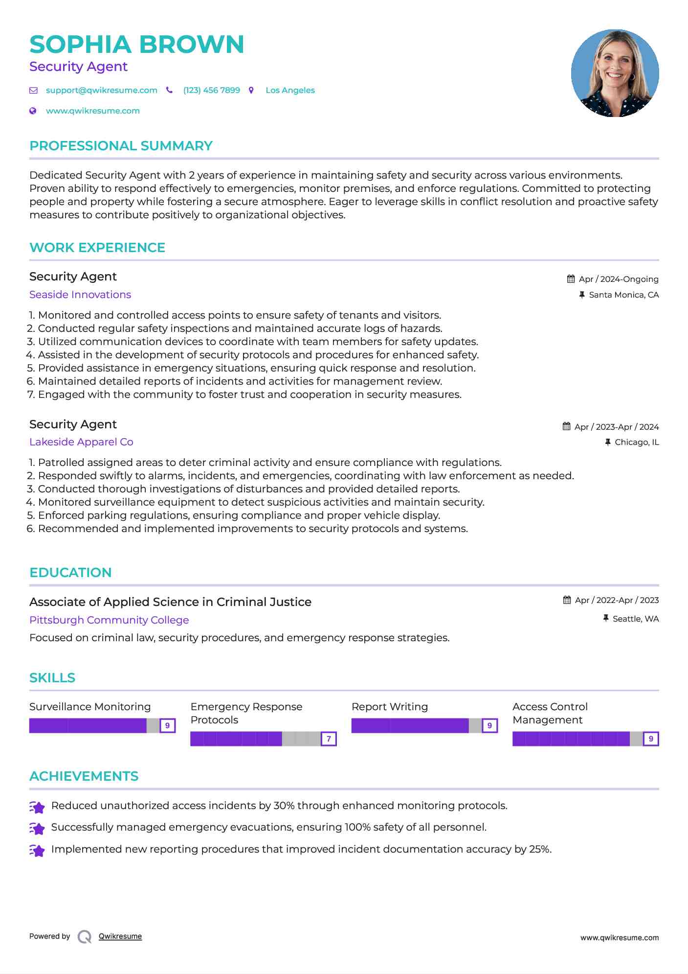 Security Agent Resume Format