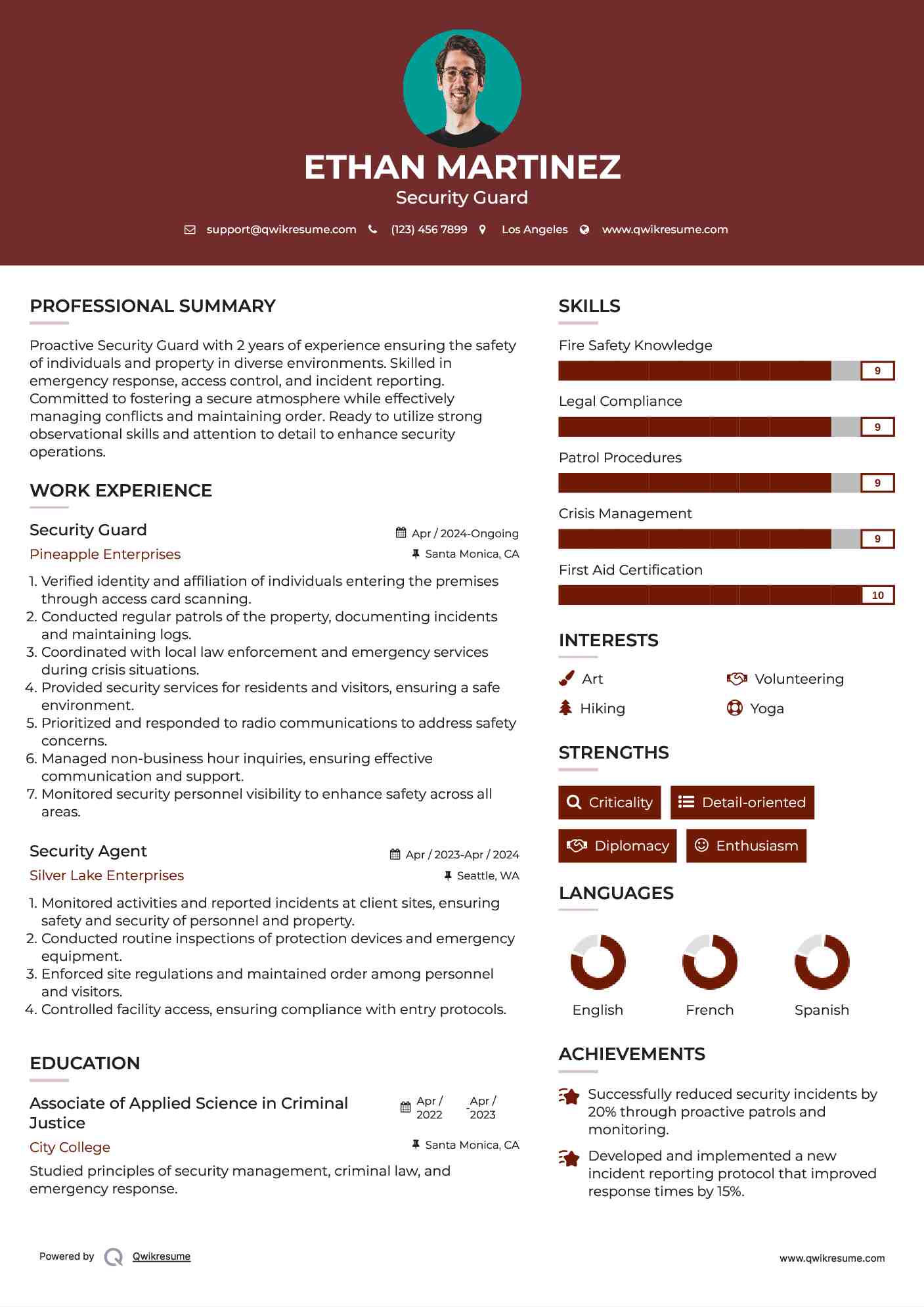 Security Guard Resume Template