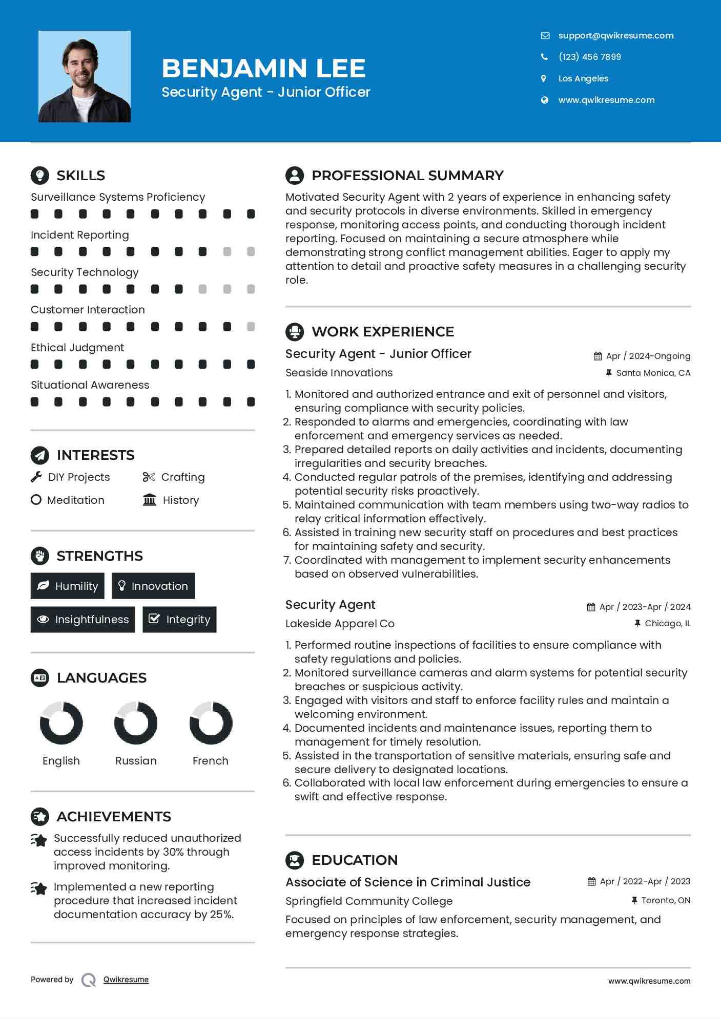 Security Agent - Junior Officer Resume Format