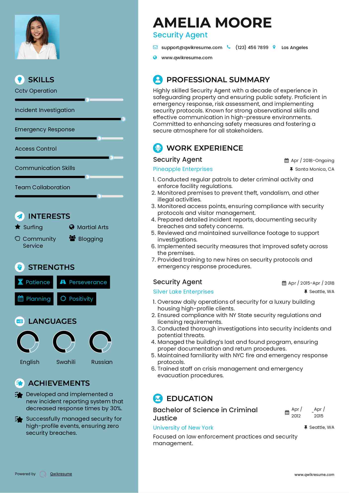 Security Agent Resume Model