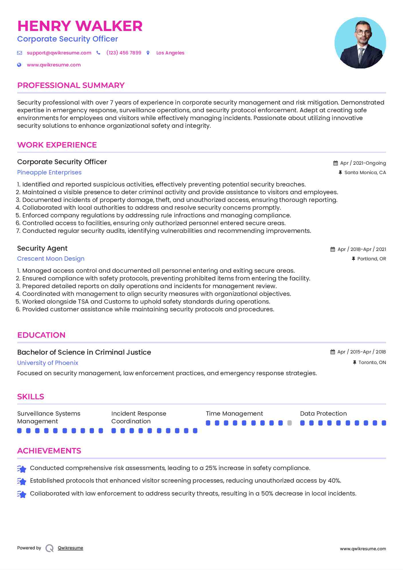 Corporate Security Officer Resume Model