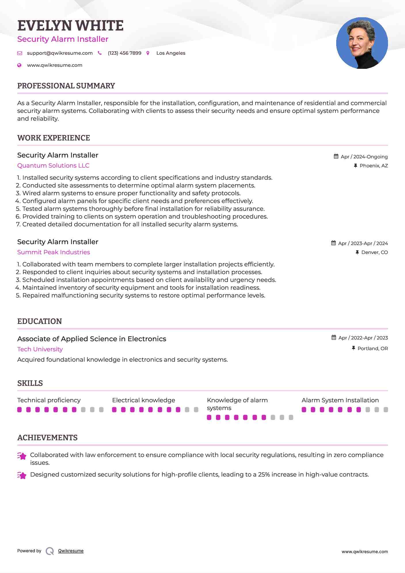 Security Alarm Installer Resume Model