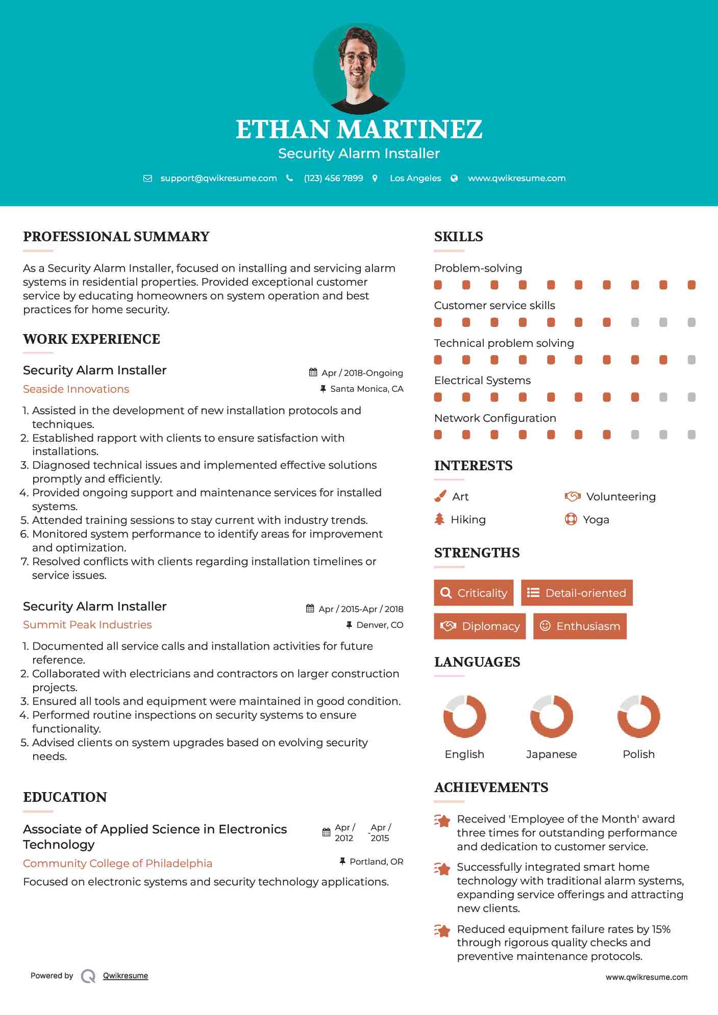 Security Alarm Installer Resume Template