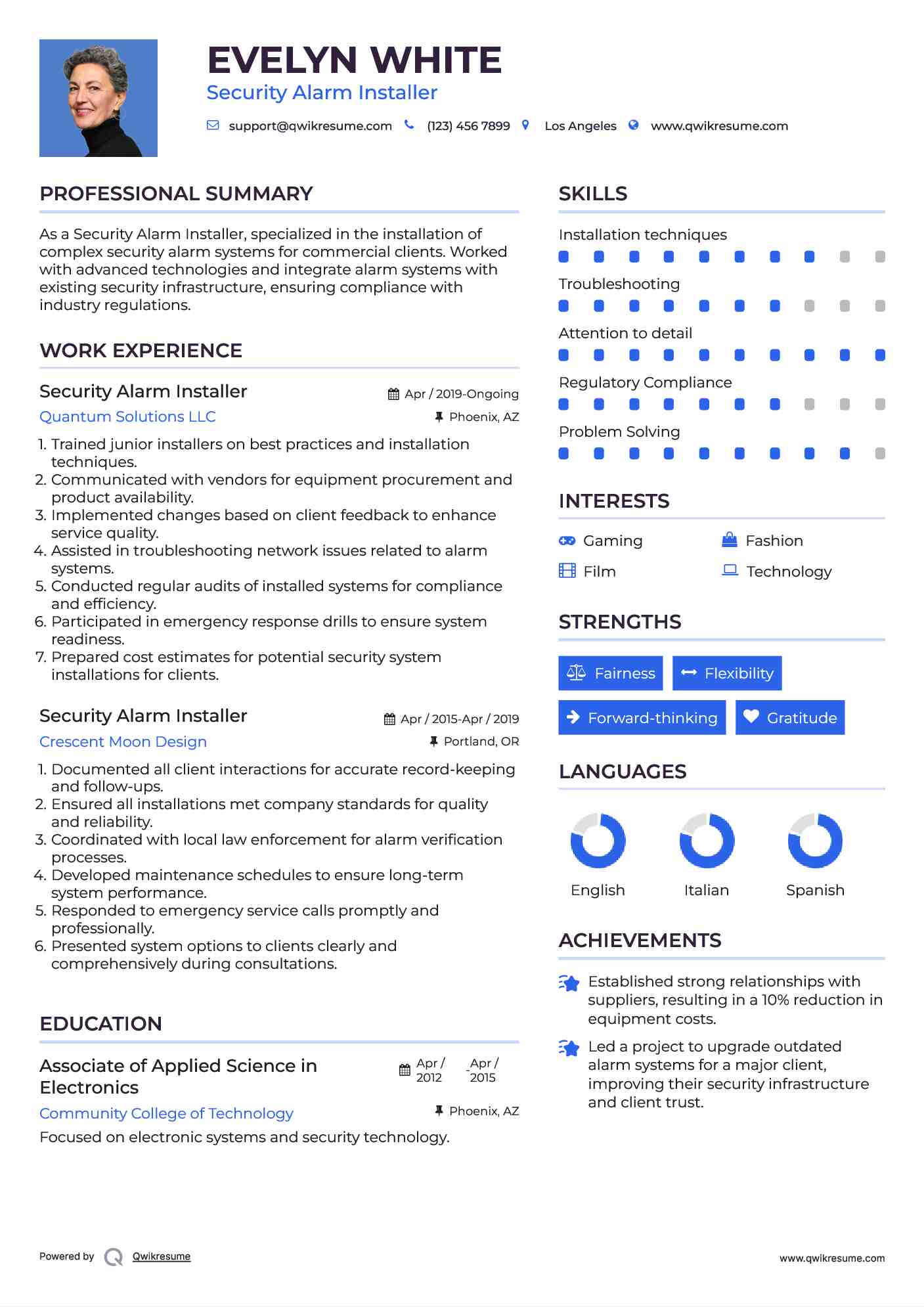 Security Alarm Installer Resume Example