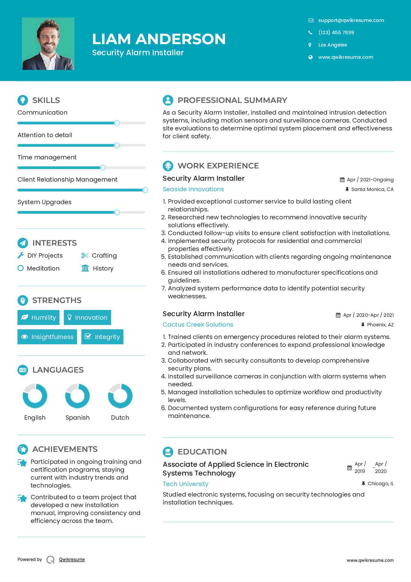 Security Alarm Installer Resume Template