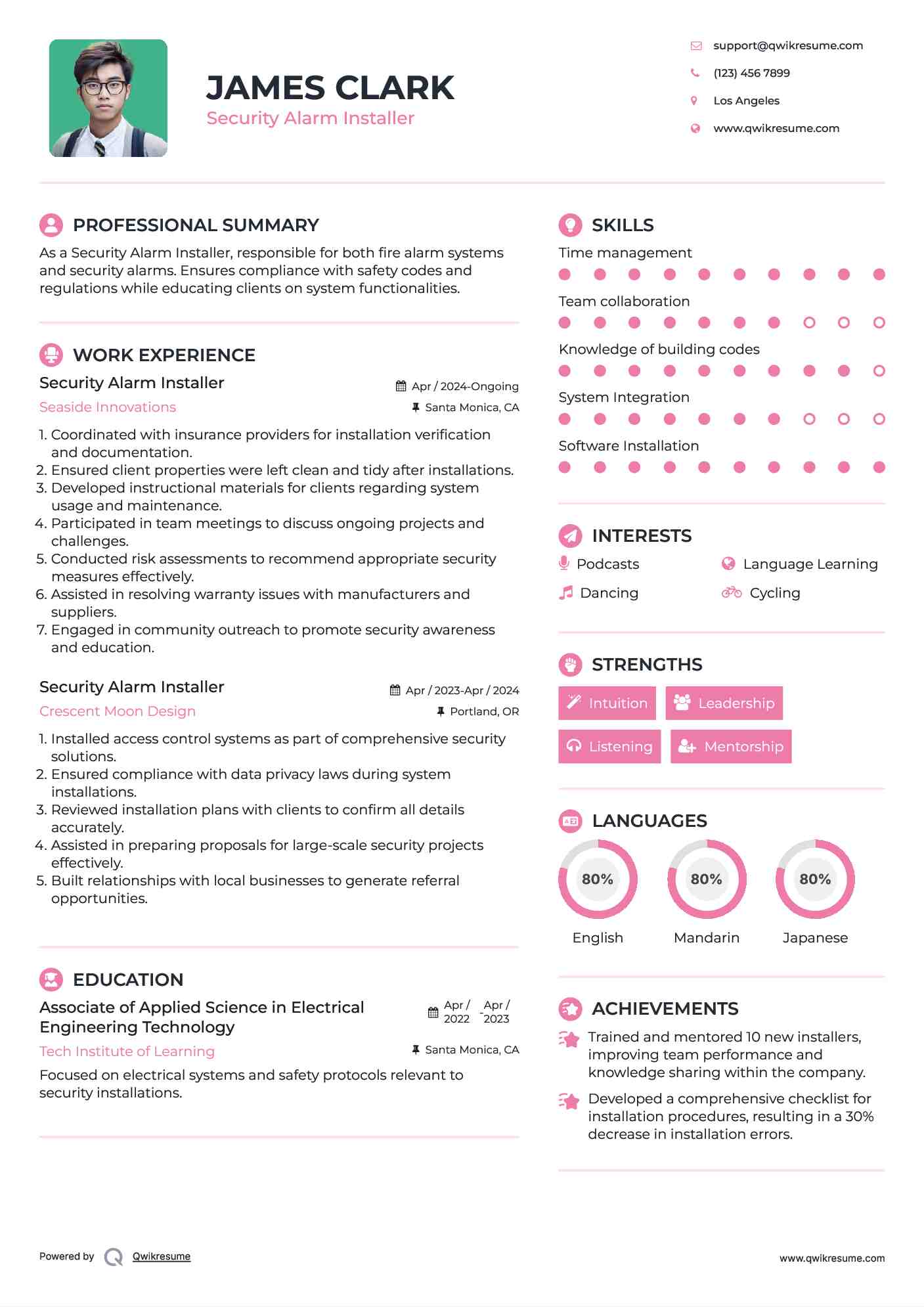 Security Alarm Installer Resume Example