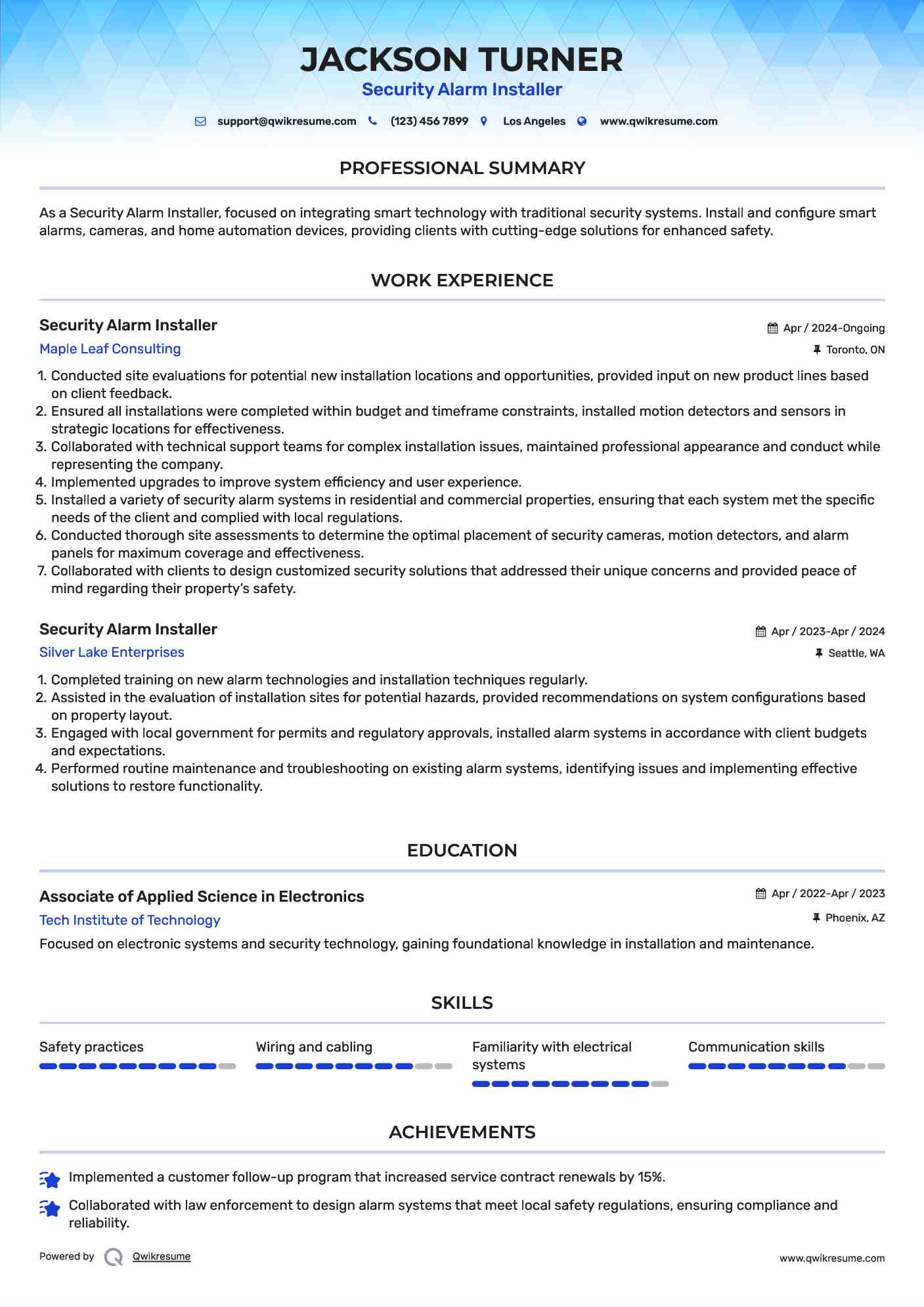 Security Alarm Installer Resume Format