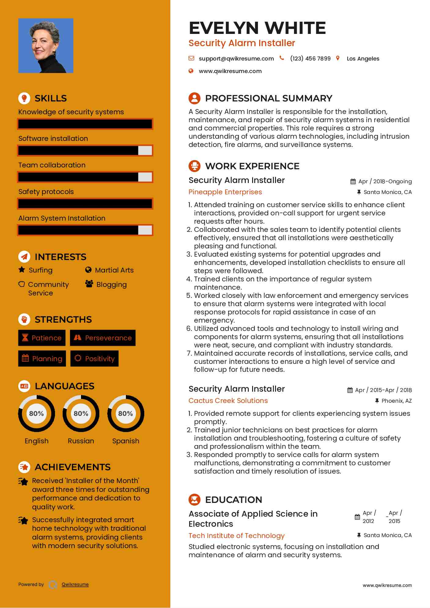 Security Alarm Installer Resume Example