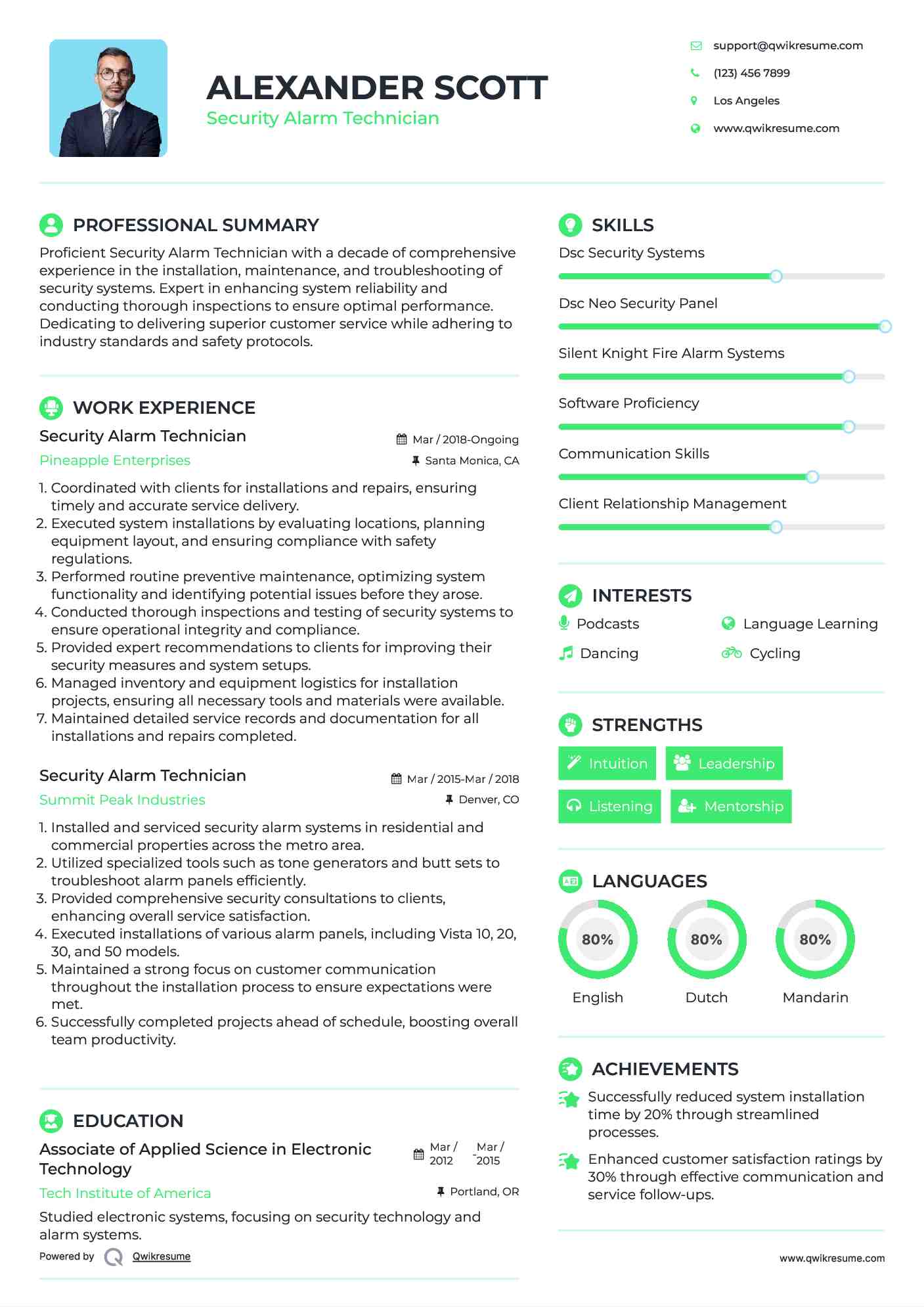 Security Alarm Technician Resume Format