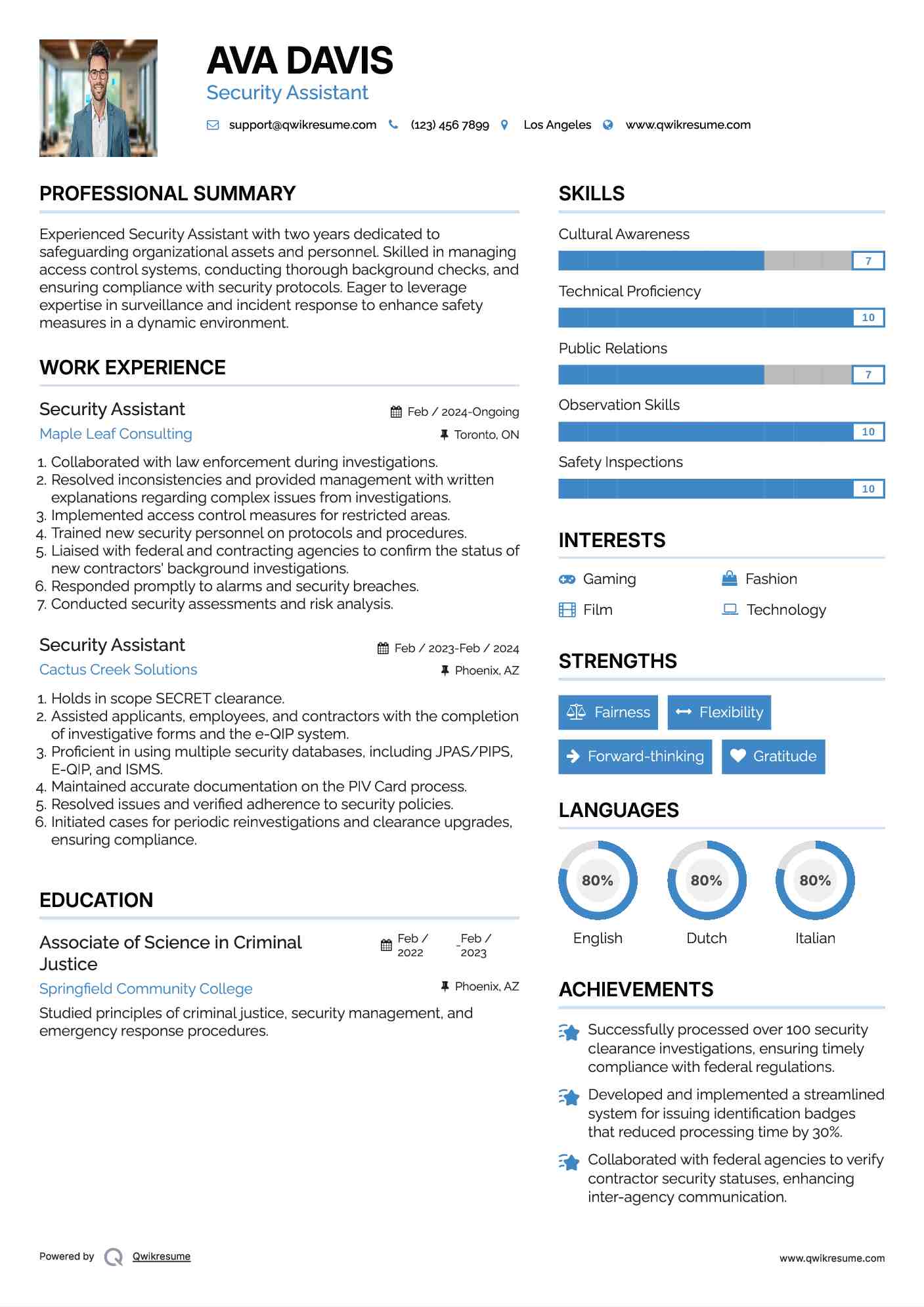 Security Assistant Resume Model