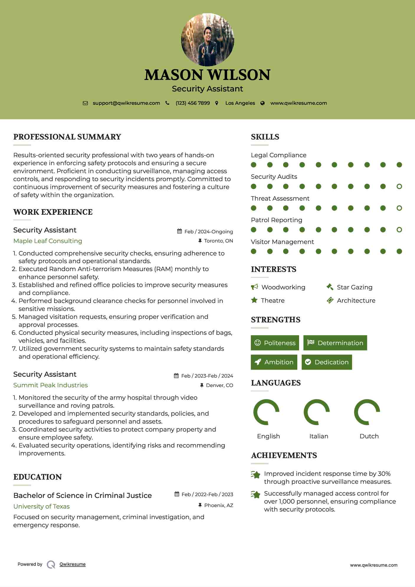 Security Assistant Resume Format