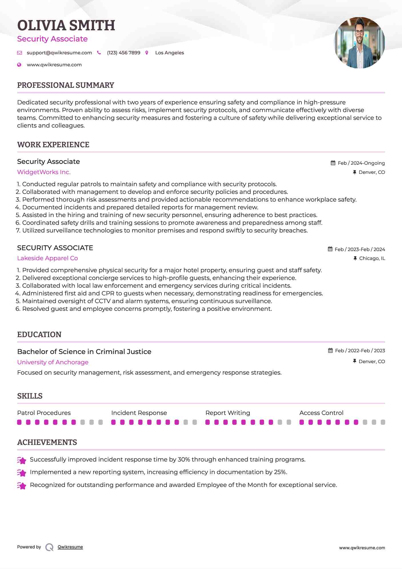 Security Associate Resume Samples QwikResume