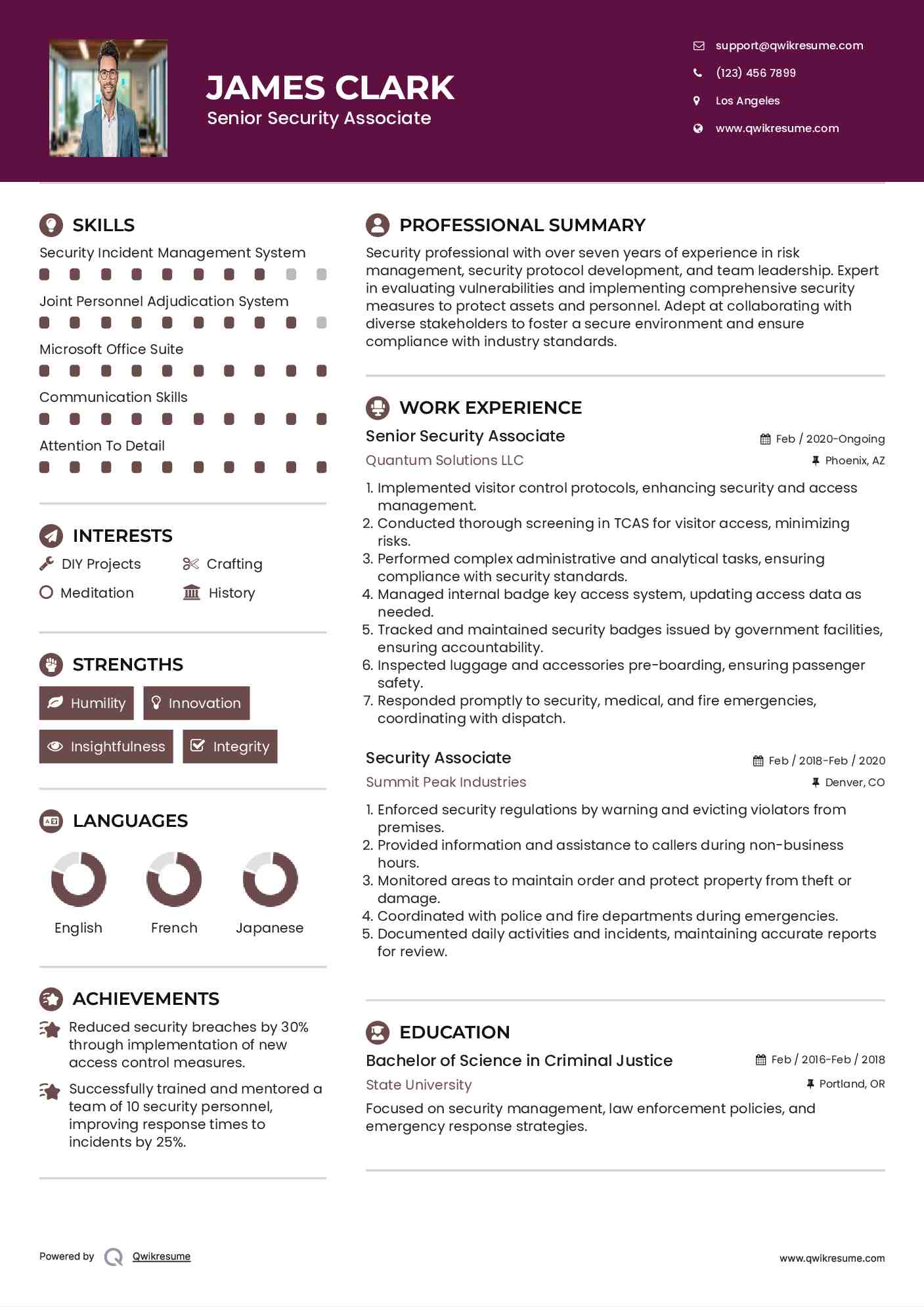Senior Security Associate Resume Model