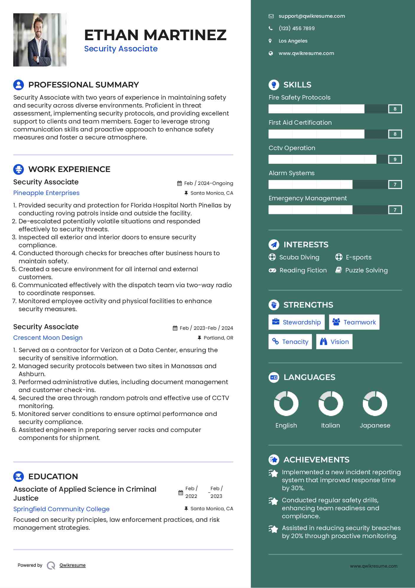Security Associate Resume Model