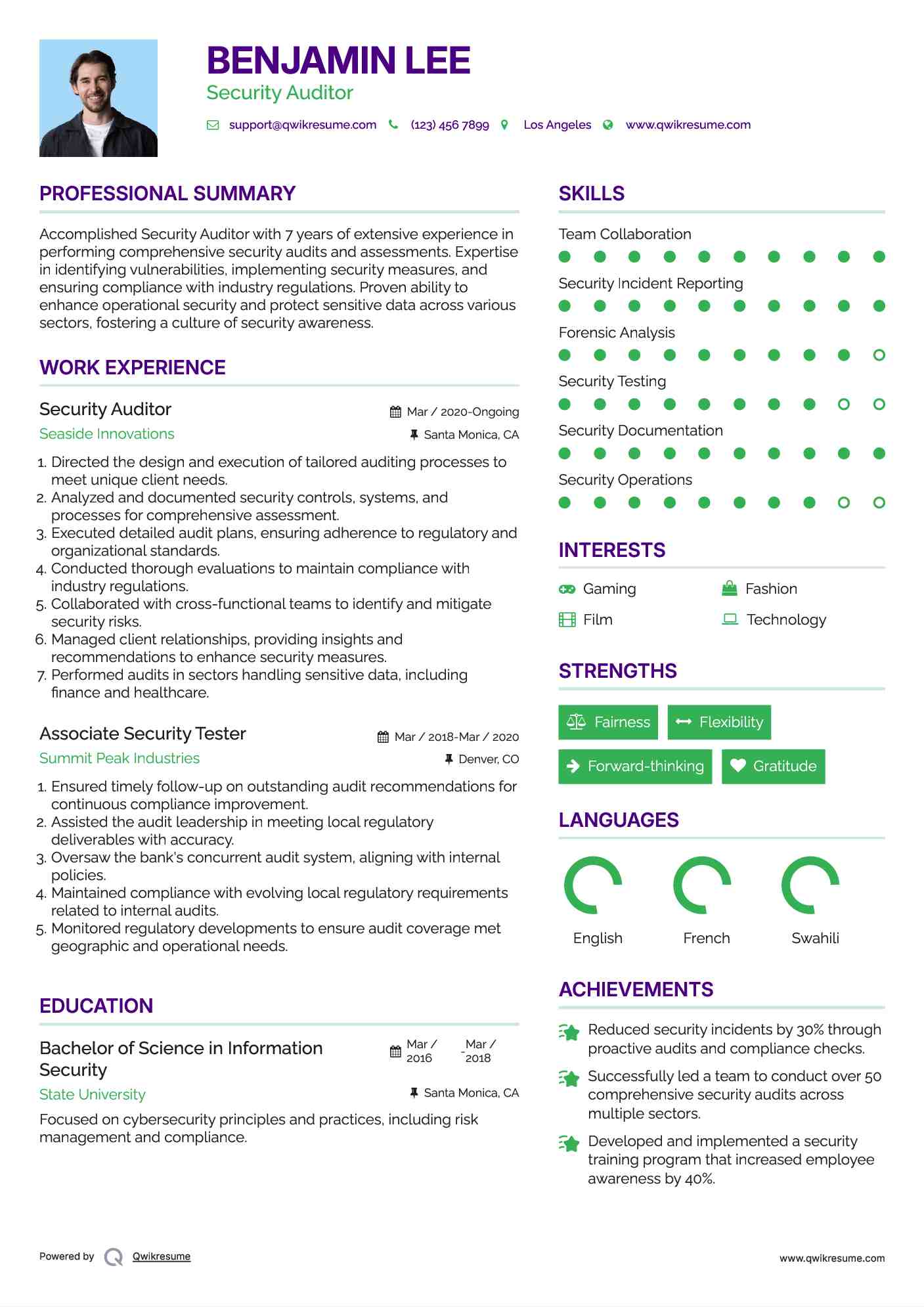 Security Auditor Resume Sample