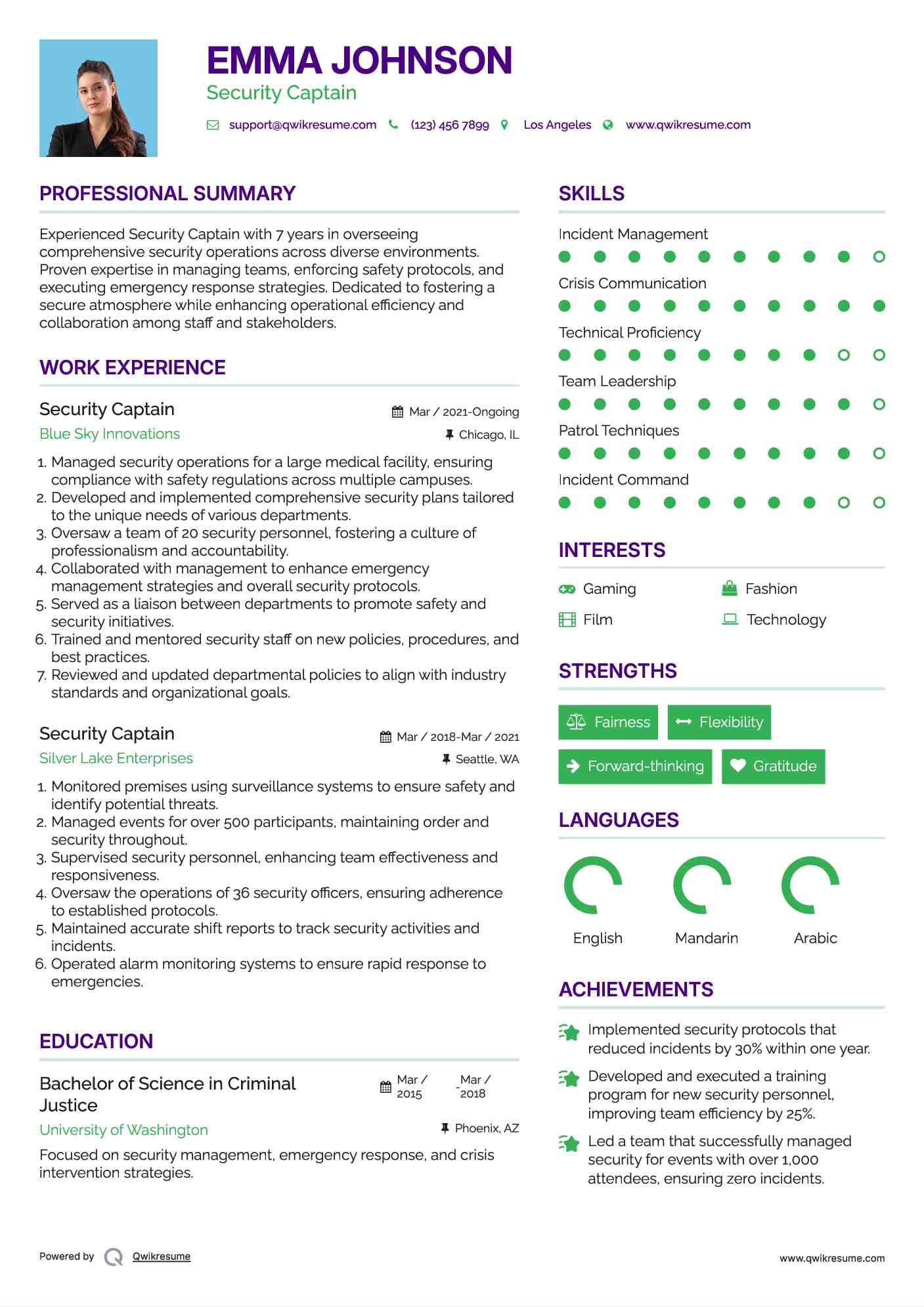 Security Captain Resume Template
