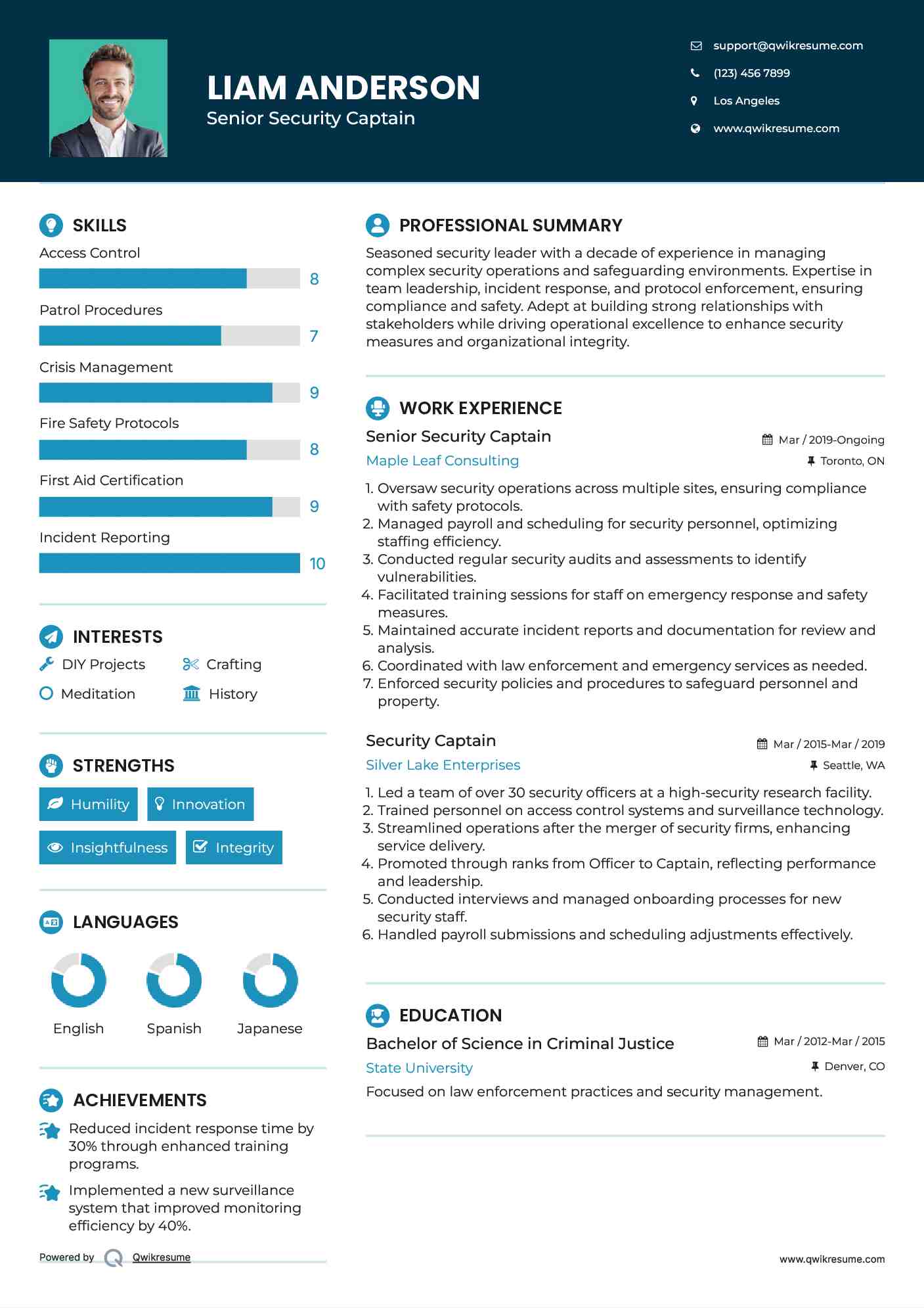 Senior Security Captain Resume Example
