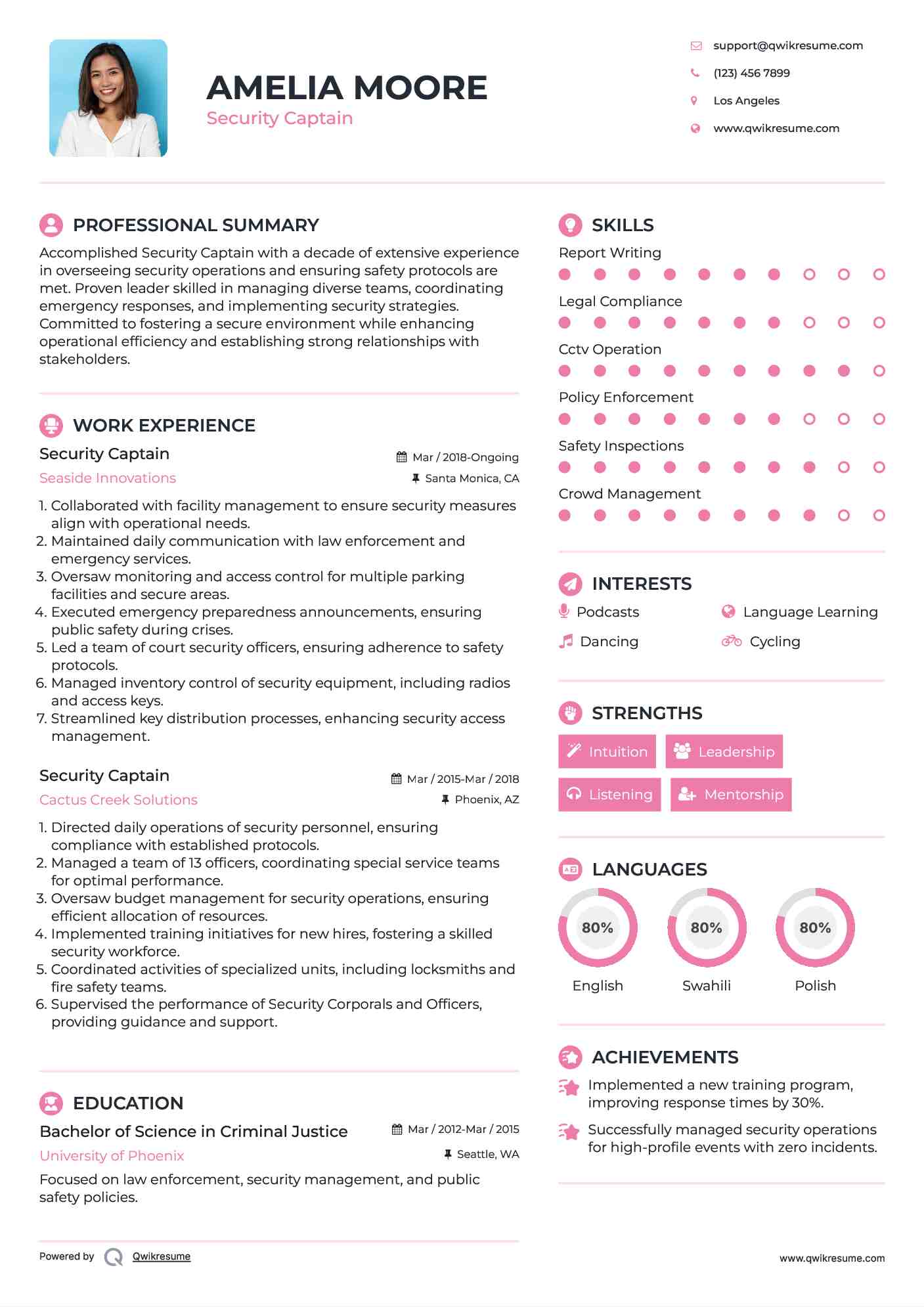 Security Captain Resume Format