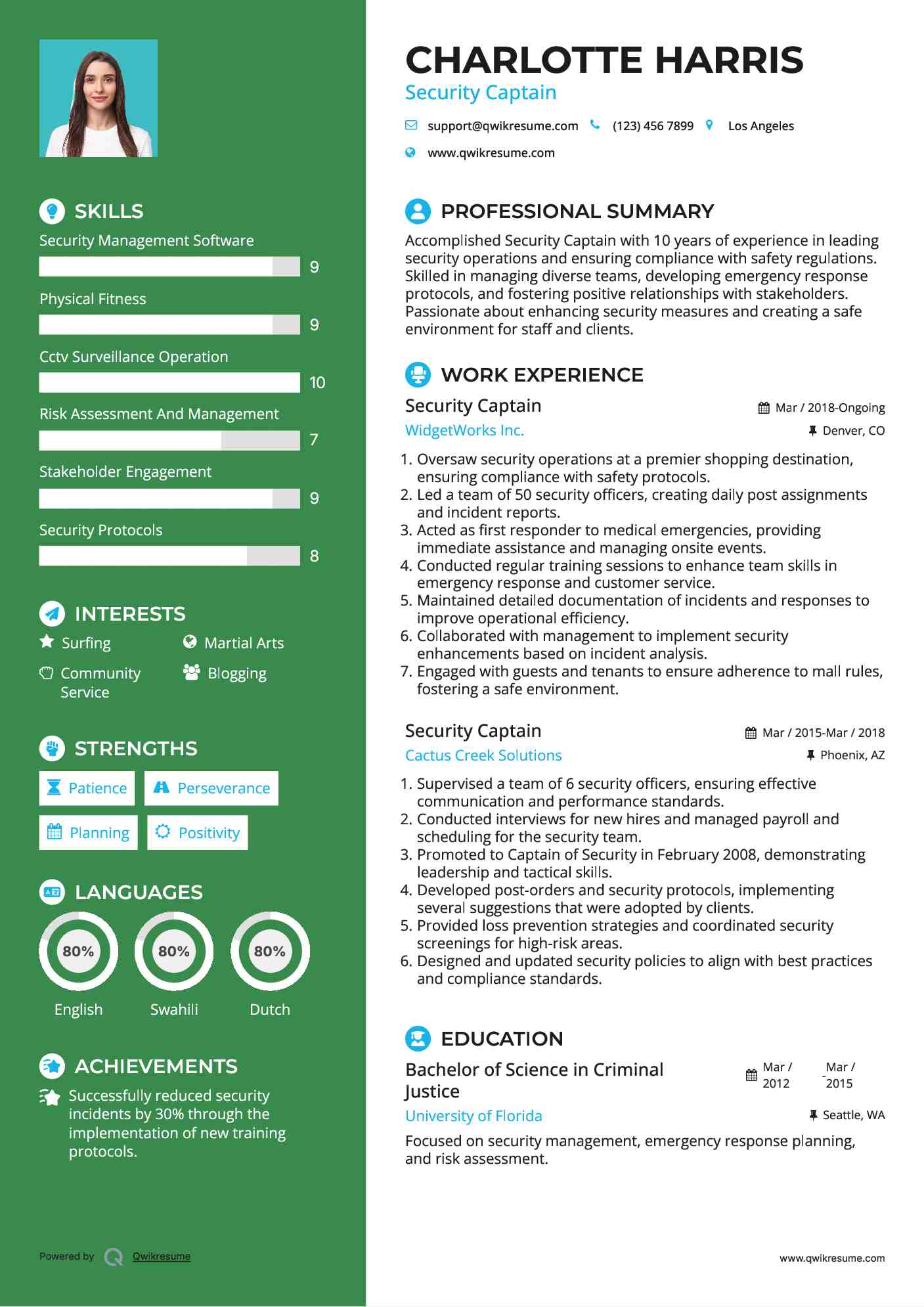 Security Captain Resume Format