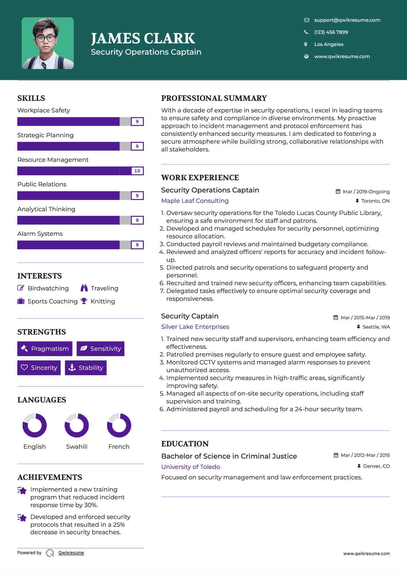 Security Captain Resume Samples QwikResume