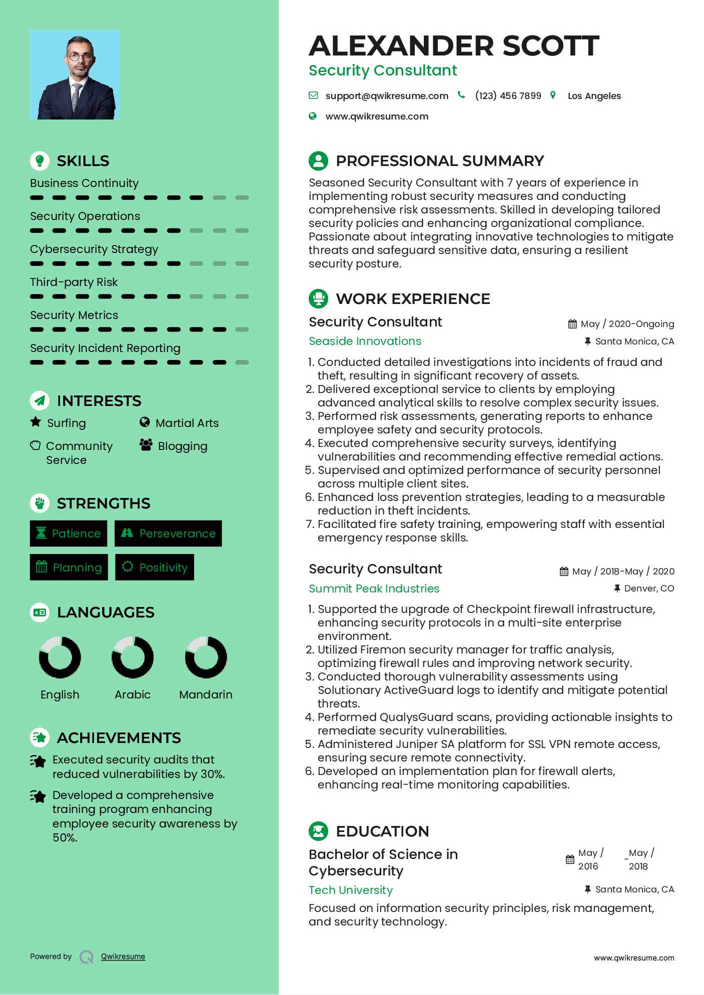 Security Consultant Resume Sample