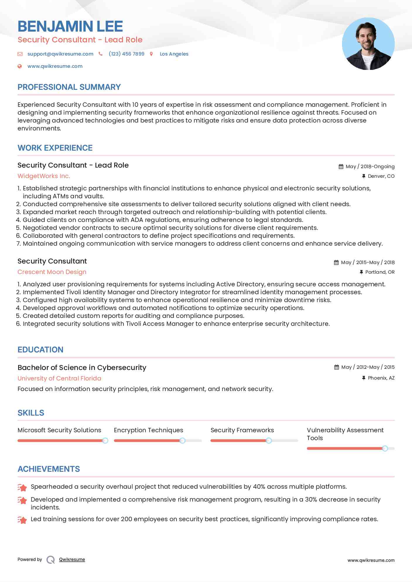 Security Consultant - Lead Role Resume Model