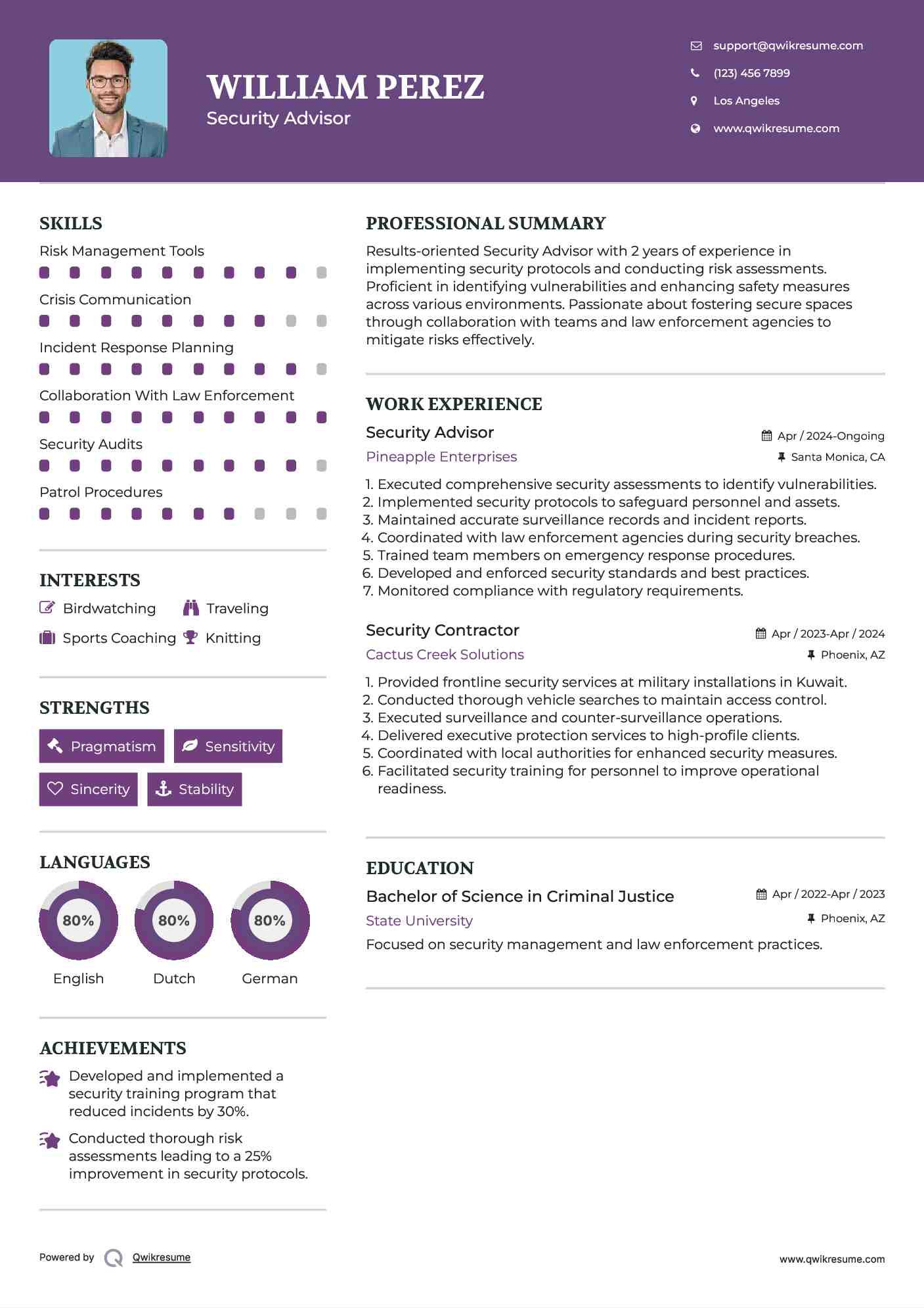 Security Advisor Resume Template