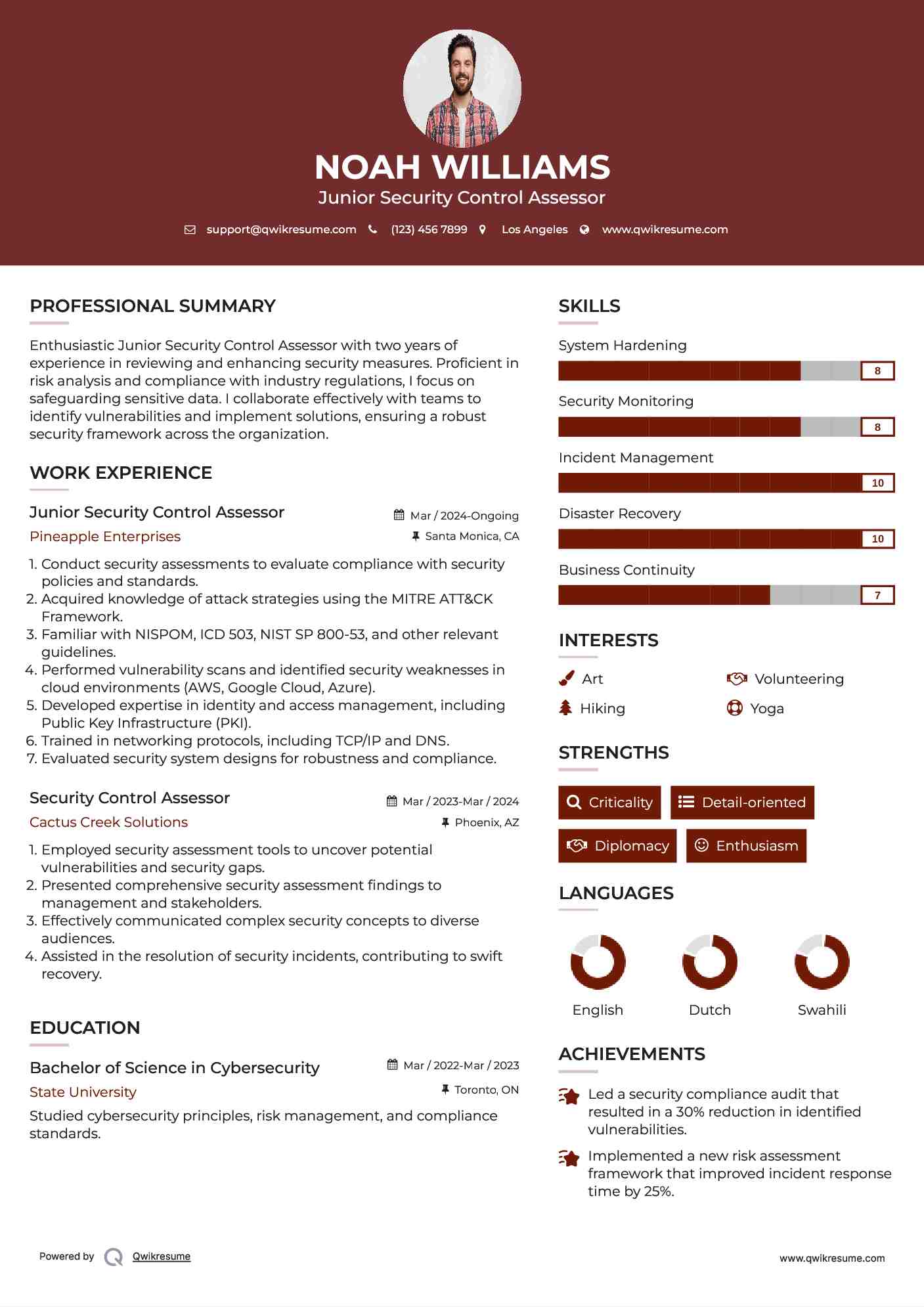 Junior Security Control Assessor Resume Model