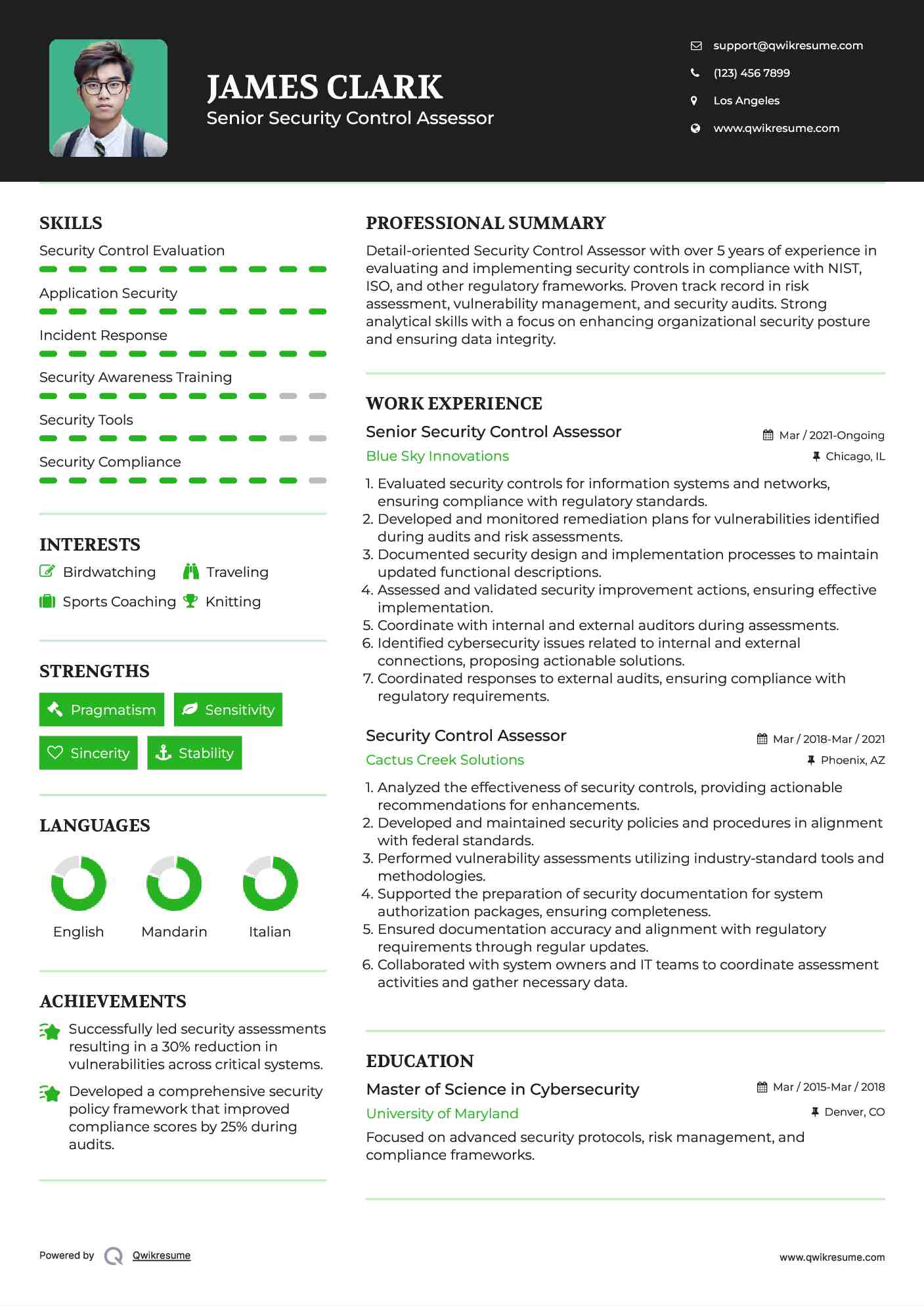 Senior Security Control Assessor Resume Template