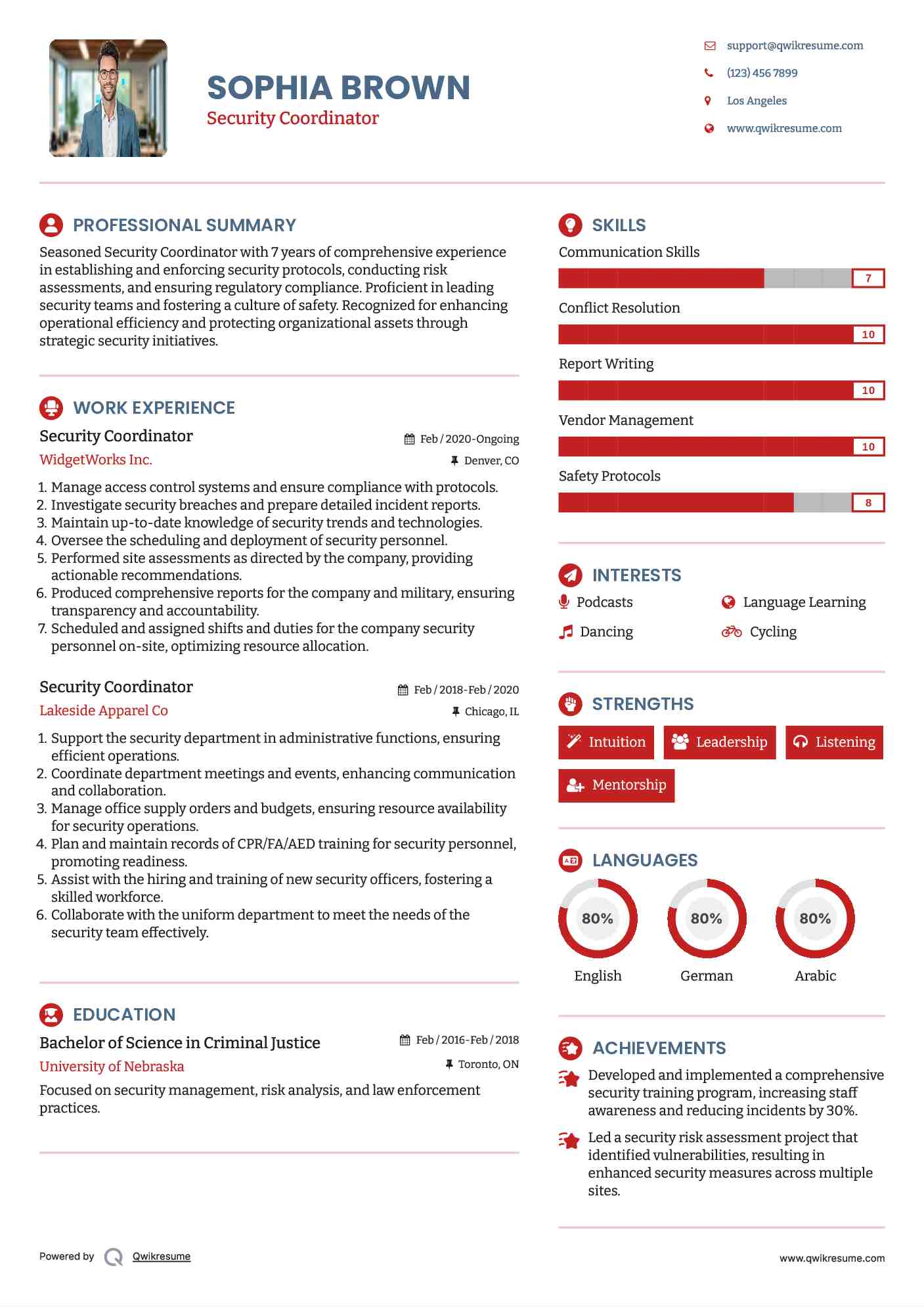 Security Coordinator Resume Model