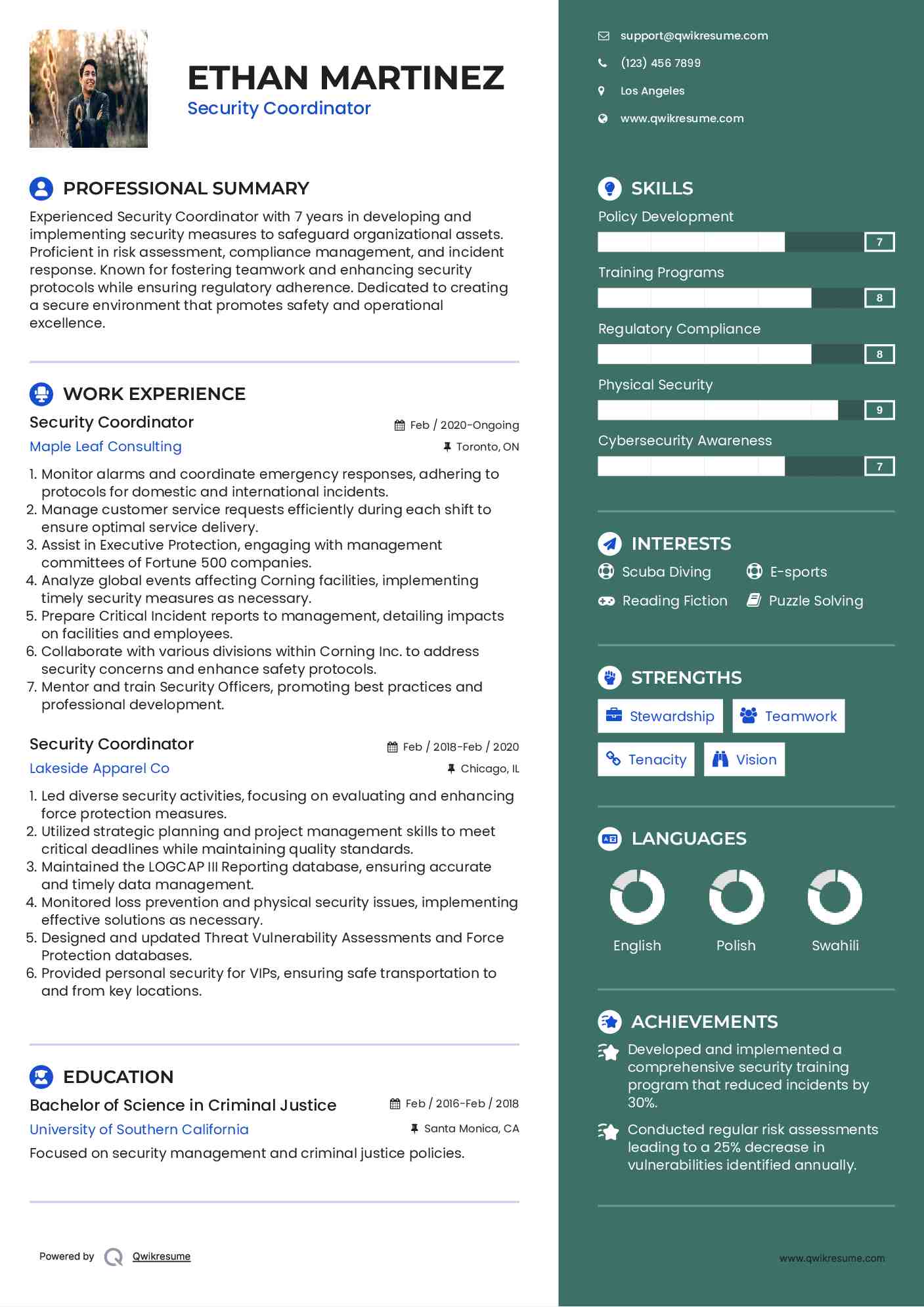 Security Coordinator Resume Model