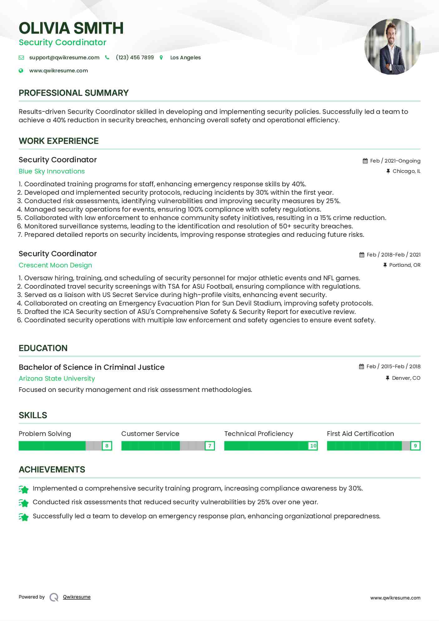 Security Coordinator Resume Template