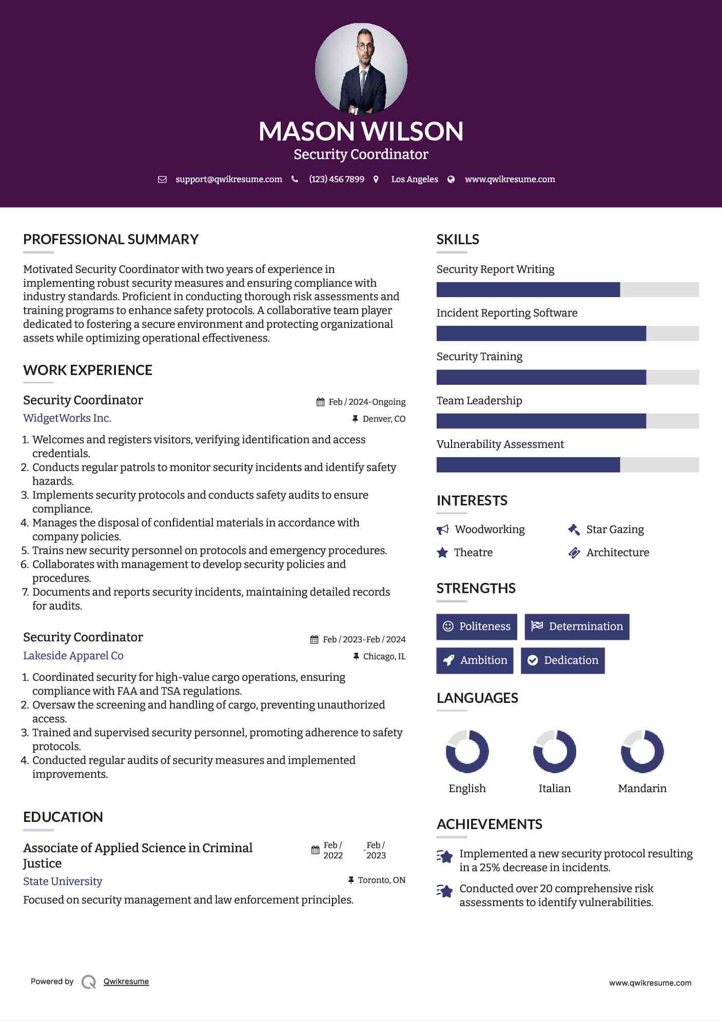 Security Coordinator Resume Template