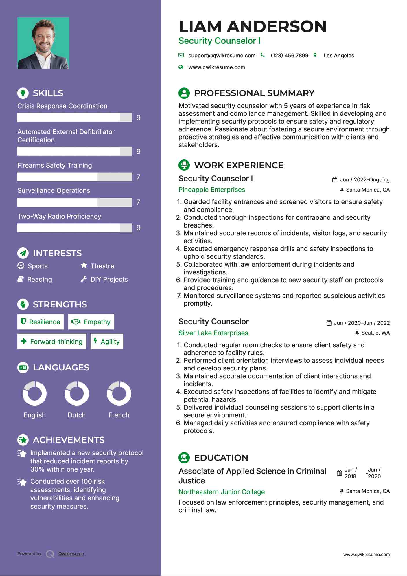 Security Counselor I Resume Format
