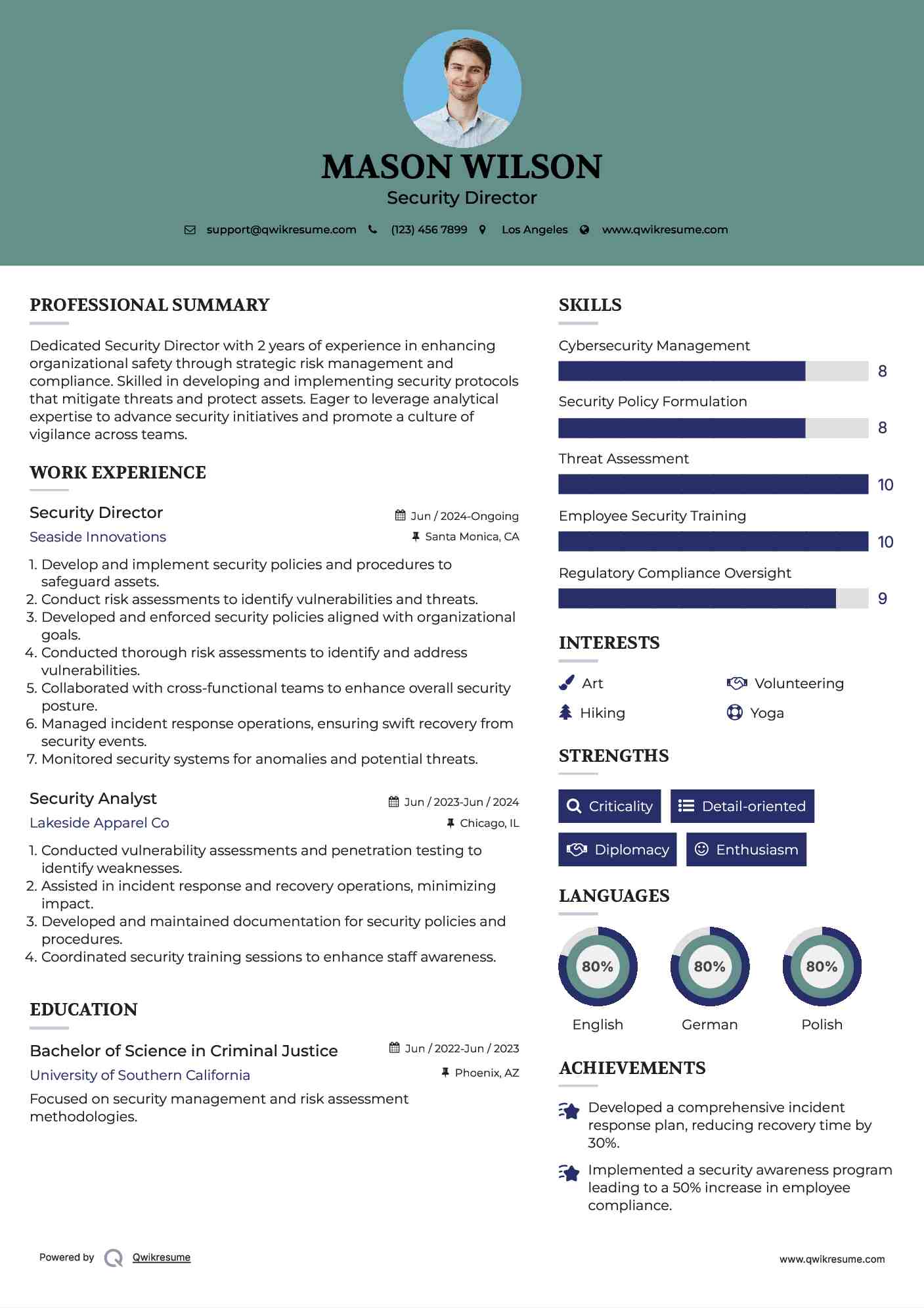 Security Director Resume Model