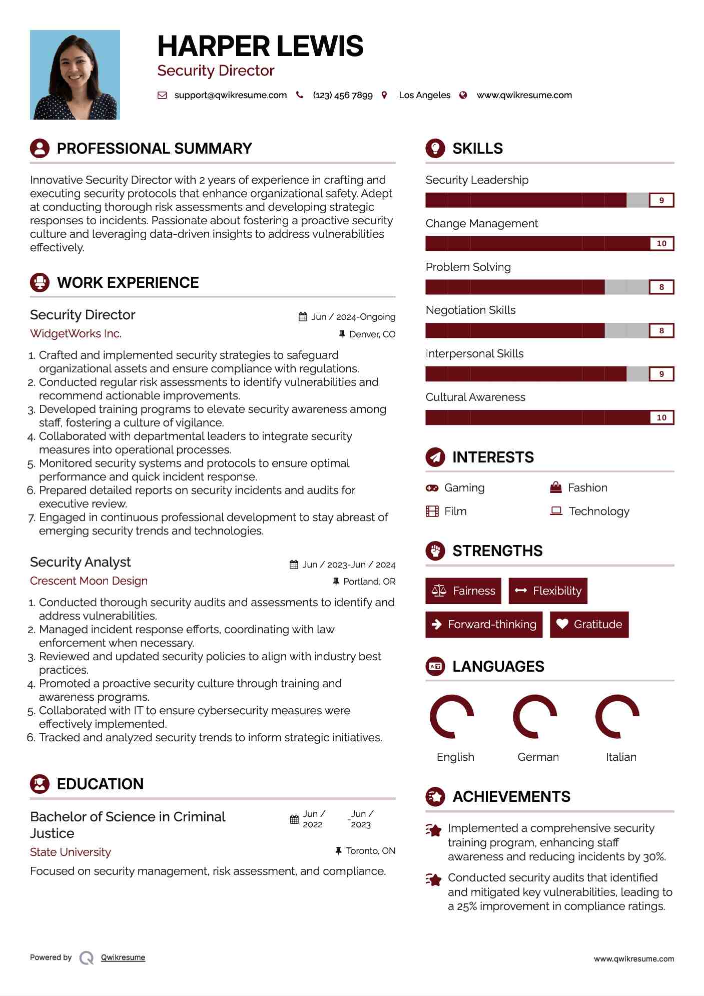 Security Director Resume Example