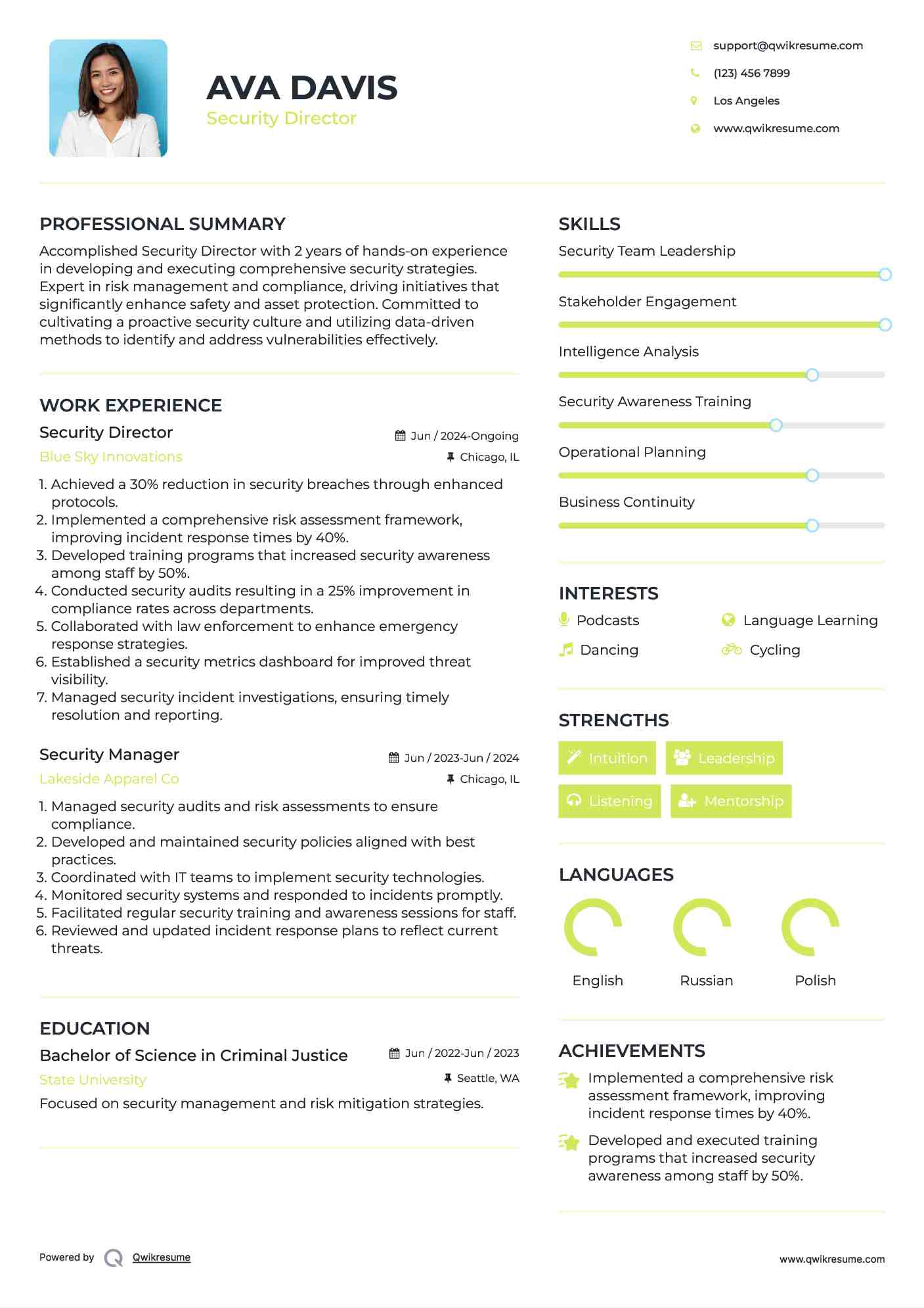 Security Director Resume Sample