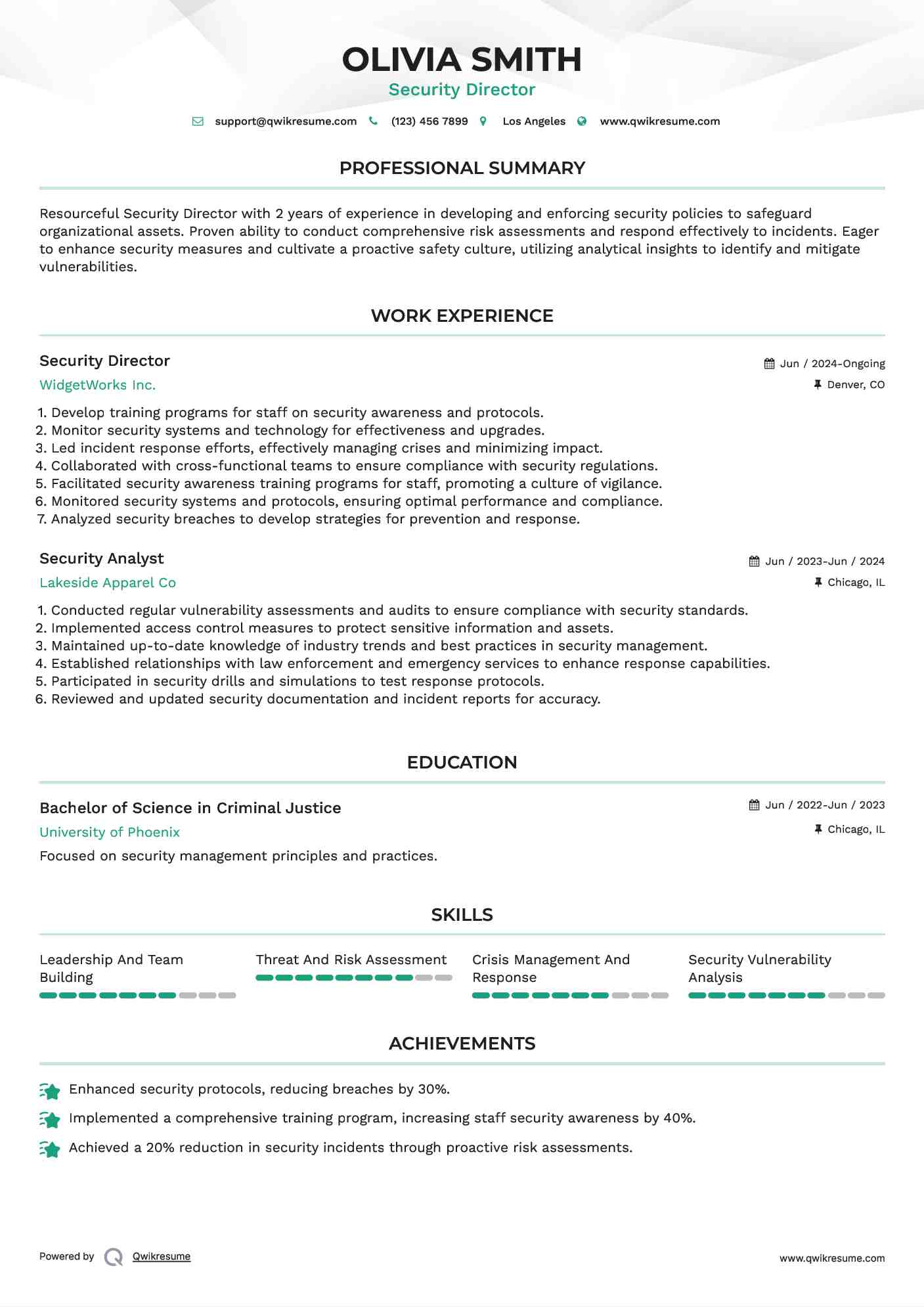 Security Director Resume Format