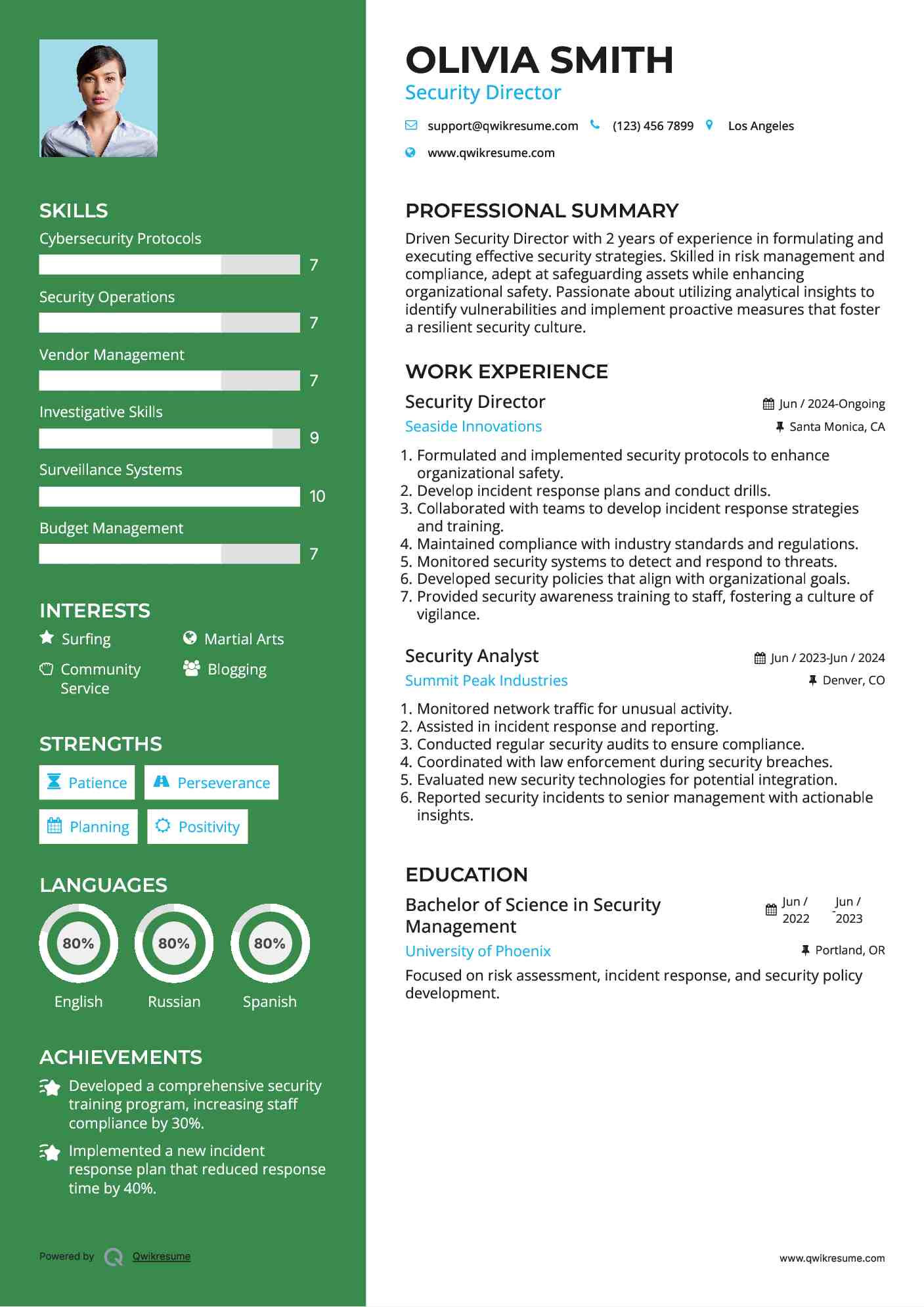 Security Director Resume Model