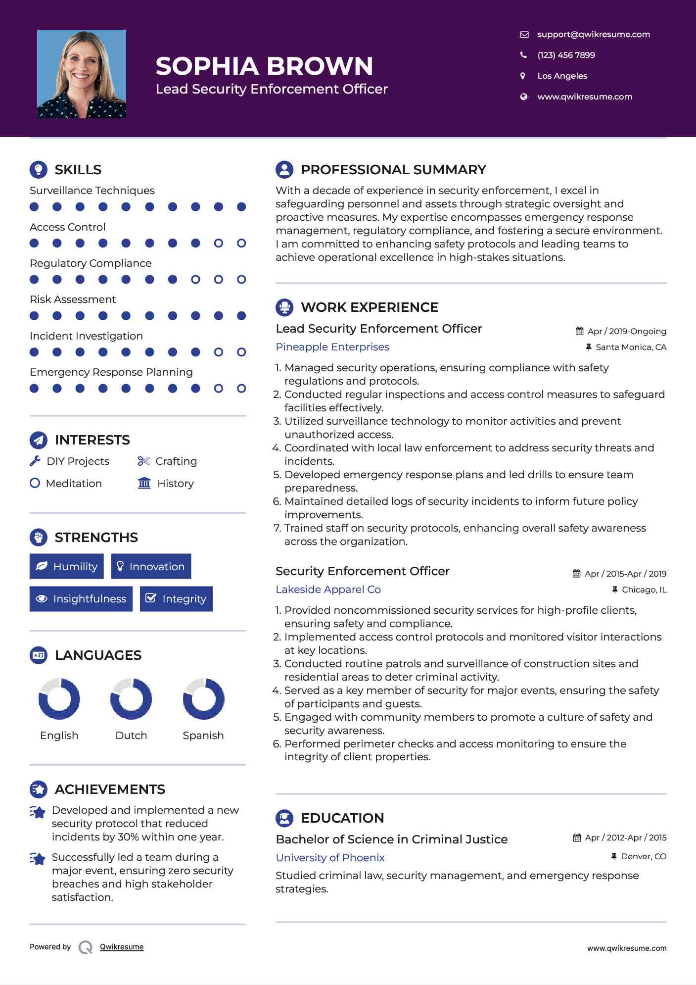 Lead Security Enforcement Officer Resume Template