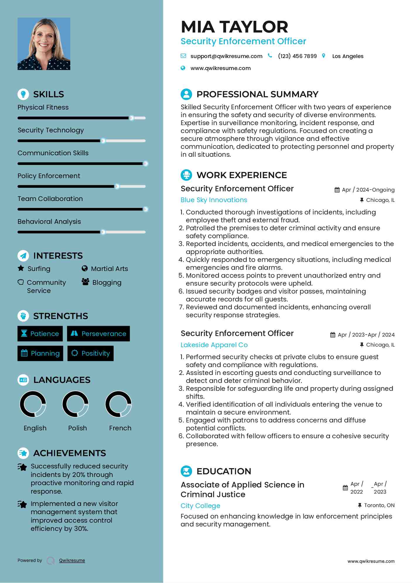 Security Enforcement Officer Resume Example