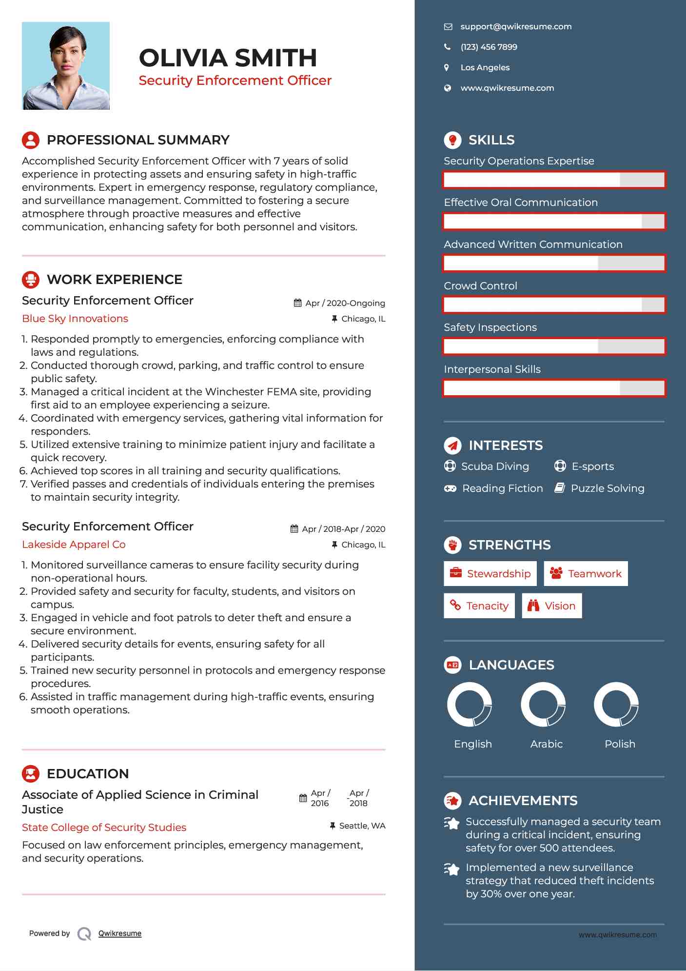 Security Enforcement Officer Resume Example