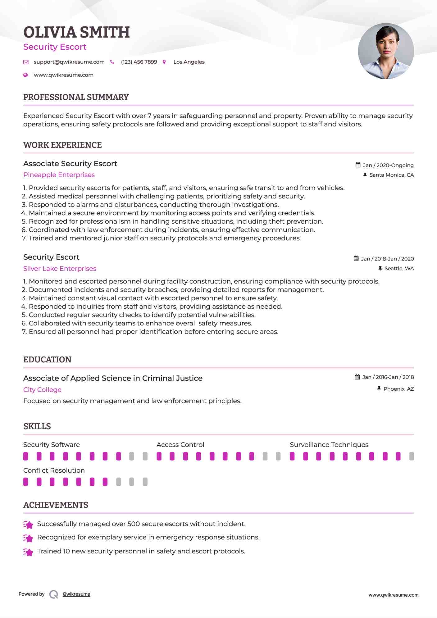 Associate Security Escort Resume Sample